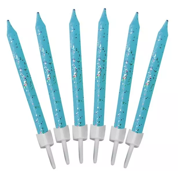 12 candeline blu glitter 6,5 cm
