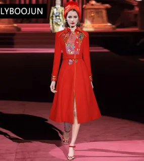 2022 Luxury Designer Runway Elegante soprabito in panno di lana Primavera Autunno Donna Manica lunga Ricamo monopetto Sopra