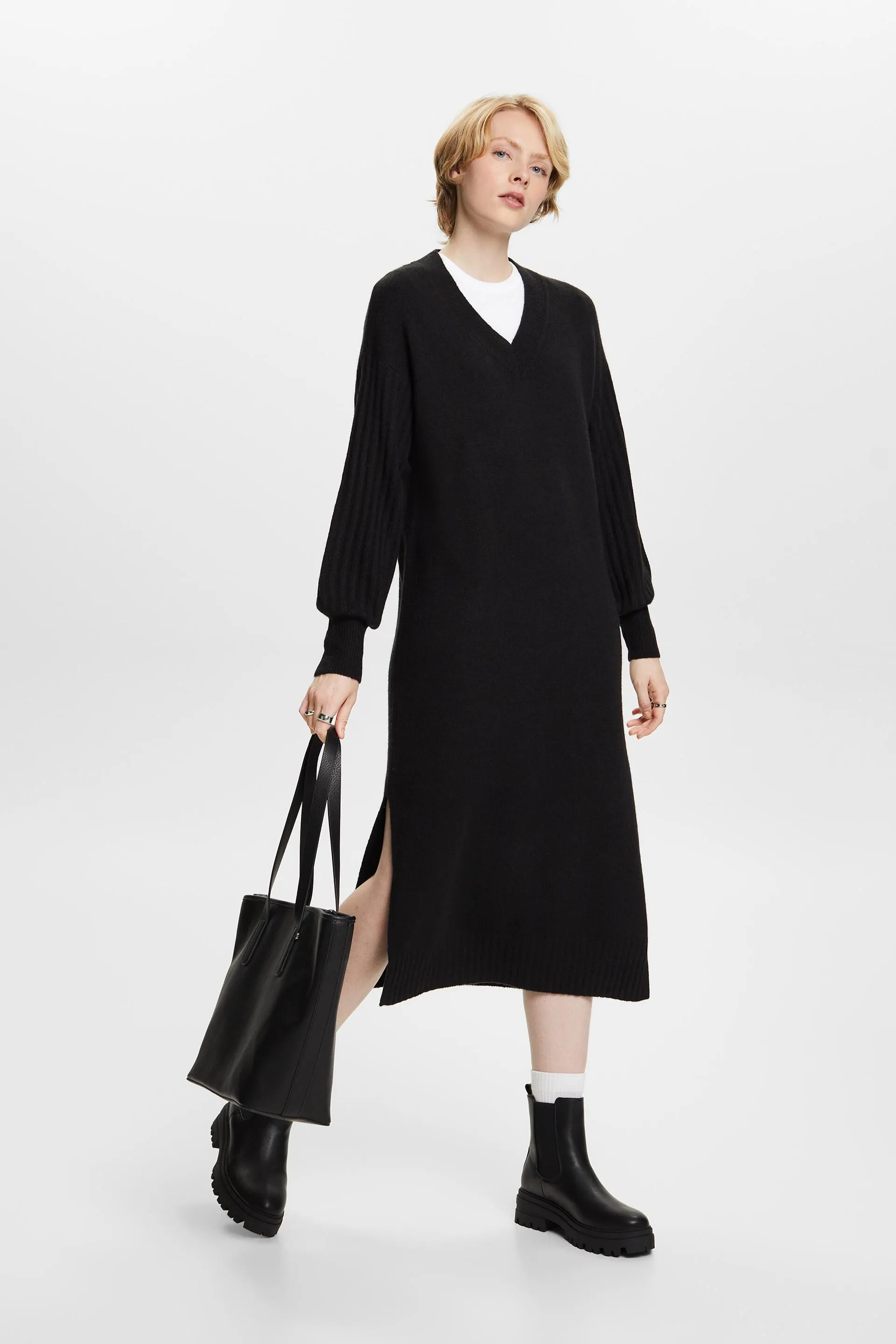 Abito midi a maglia in misto lana
