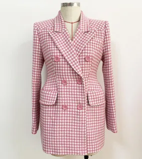 Alta qualità più recente 2022 autunno inverno fashion designer soprabito donna slim fit rosa pied de poule tweed cappotto di lan