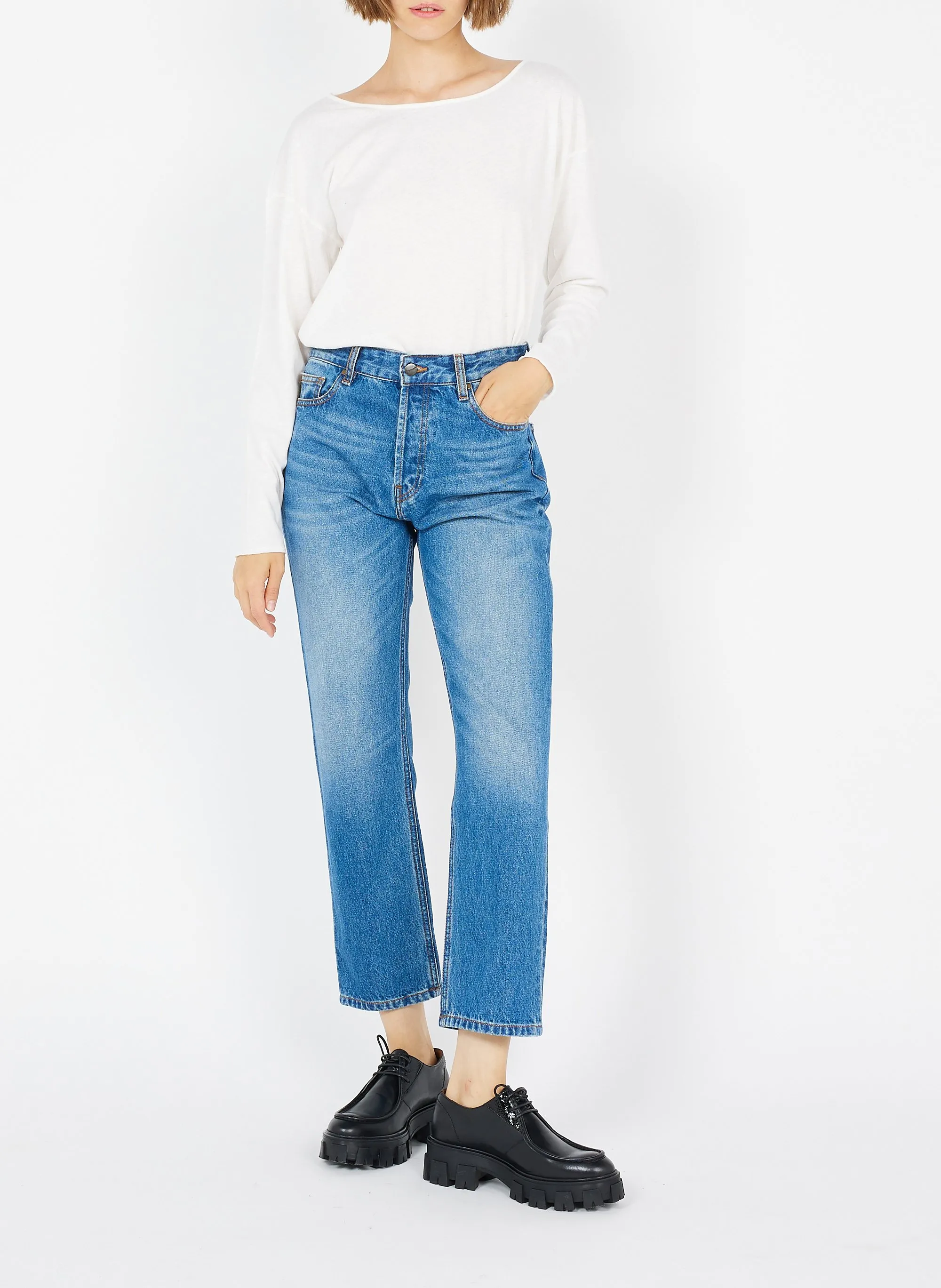  AMERICAN VINTAGE   AKSUN - T-shirt ampia in cotone con collo a barchetta | Bianco