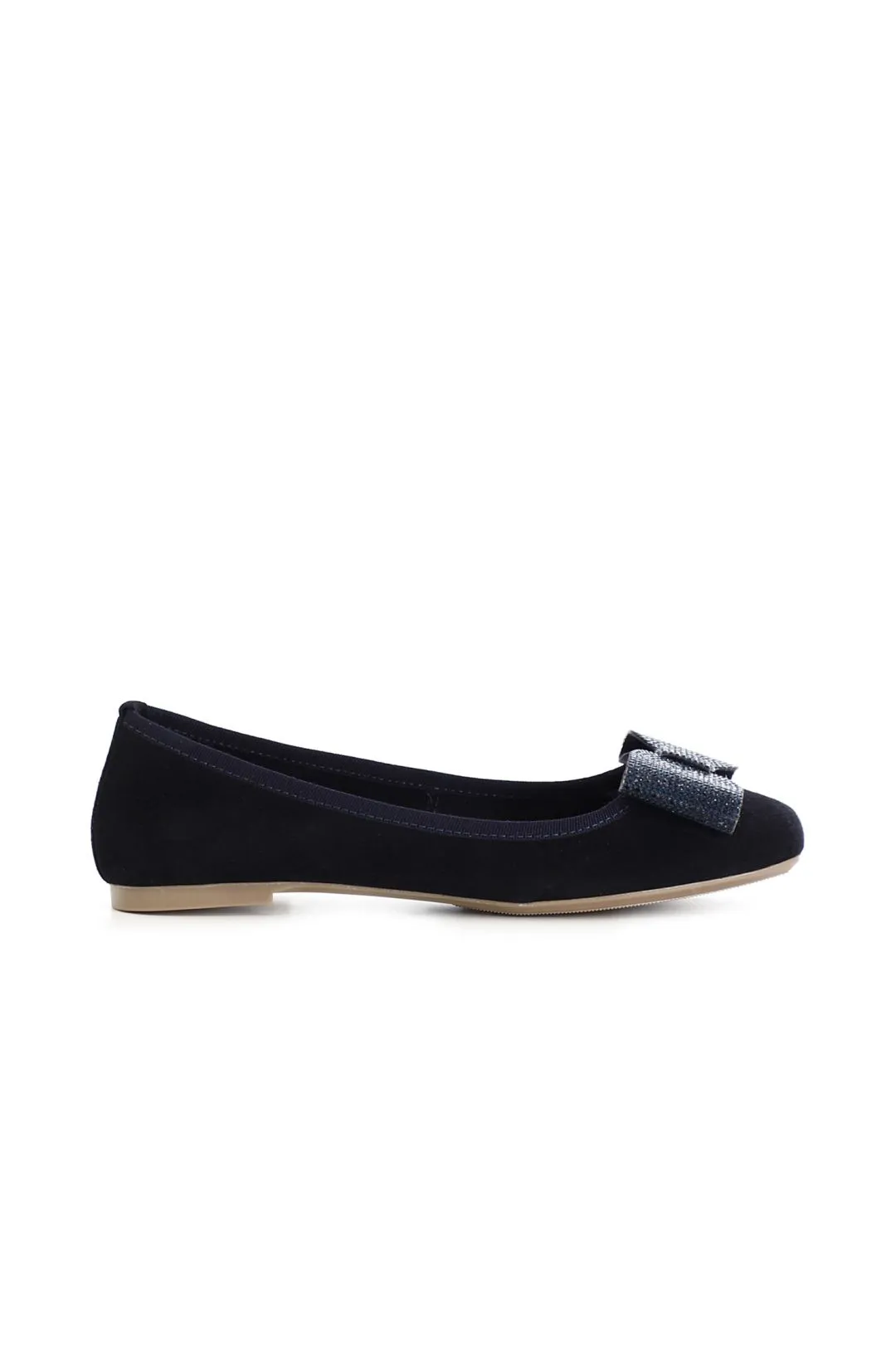 ballerina in pelle scamosciata monocolore con fiocco tempestato di strass blu
