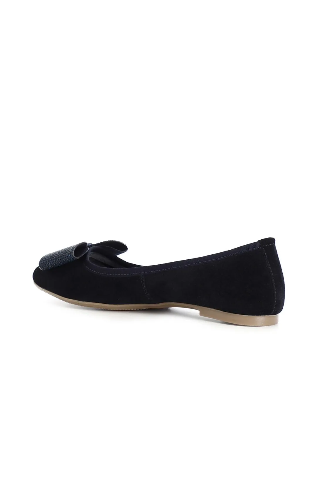ballerina in pelle scamosciata monocolore con fiocco tempestato di strass blu