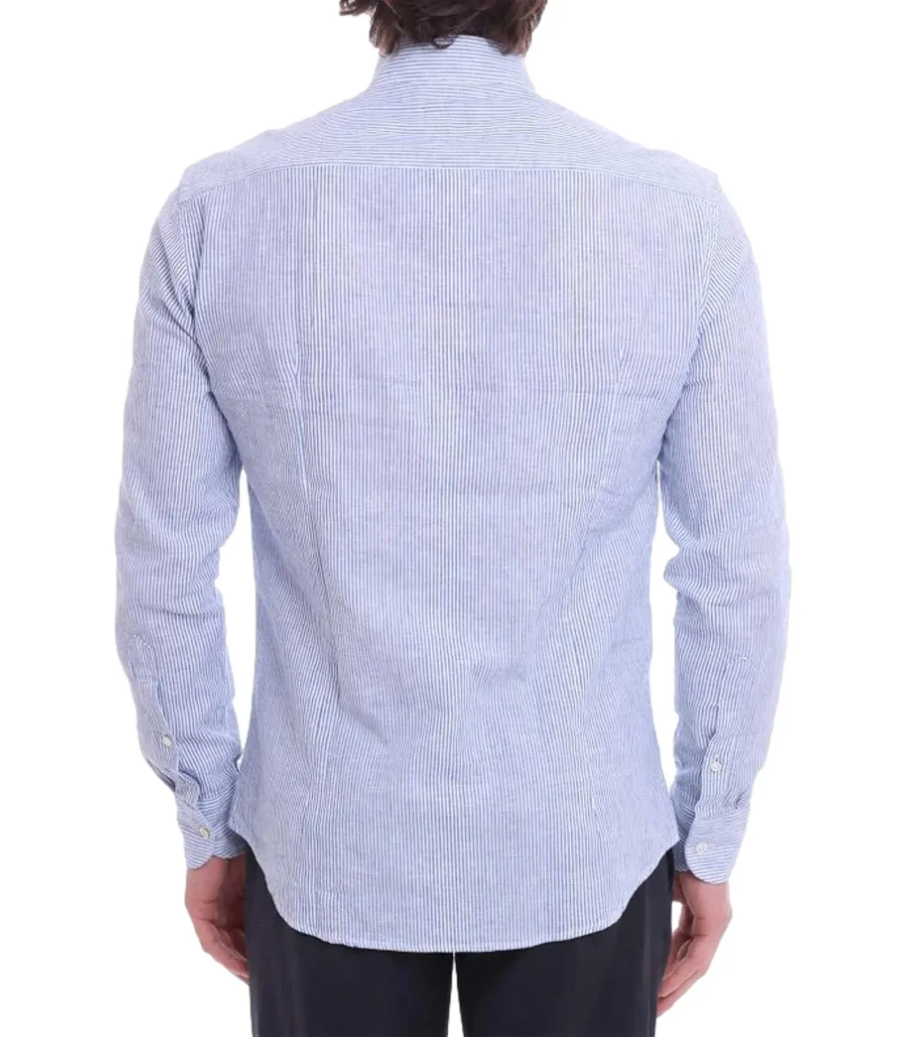 BASTONCINO Camicia Bastoncino in lino bacchetta a righe sottili blu e bianche