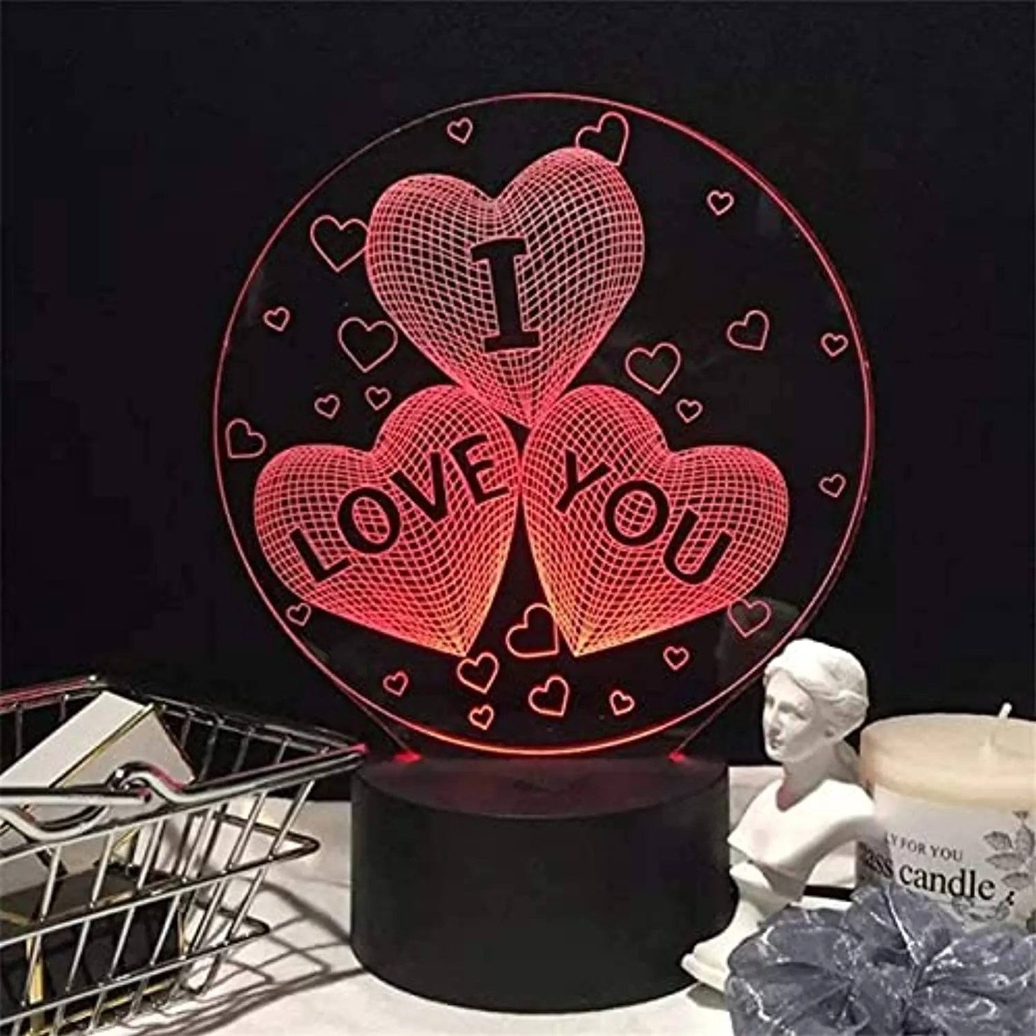 BIEE Ti Amo Cuore LED Lampada da Comodino 3D Illusion Luce Notturna Regalo di San Valentino