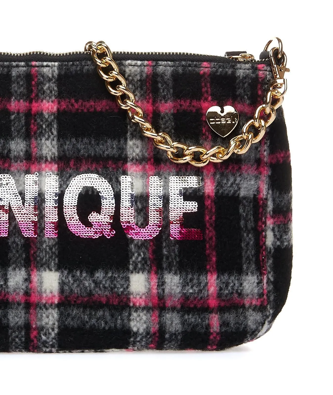 Borsa grigia in fantasia check con strass