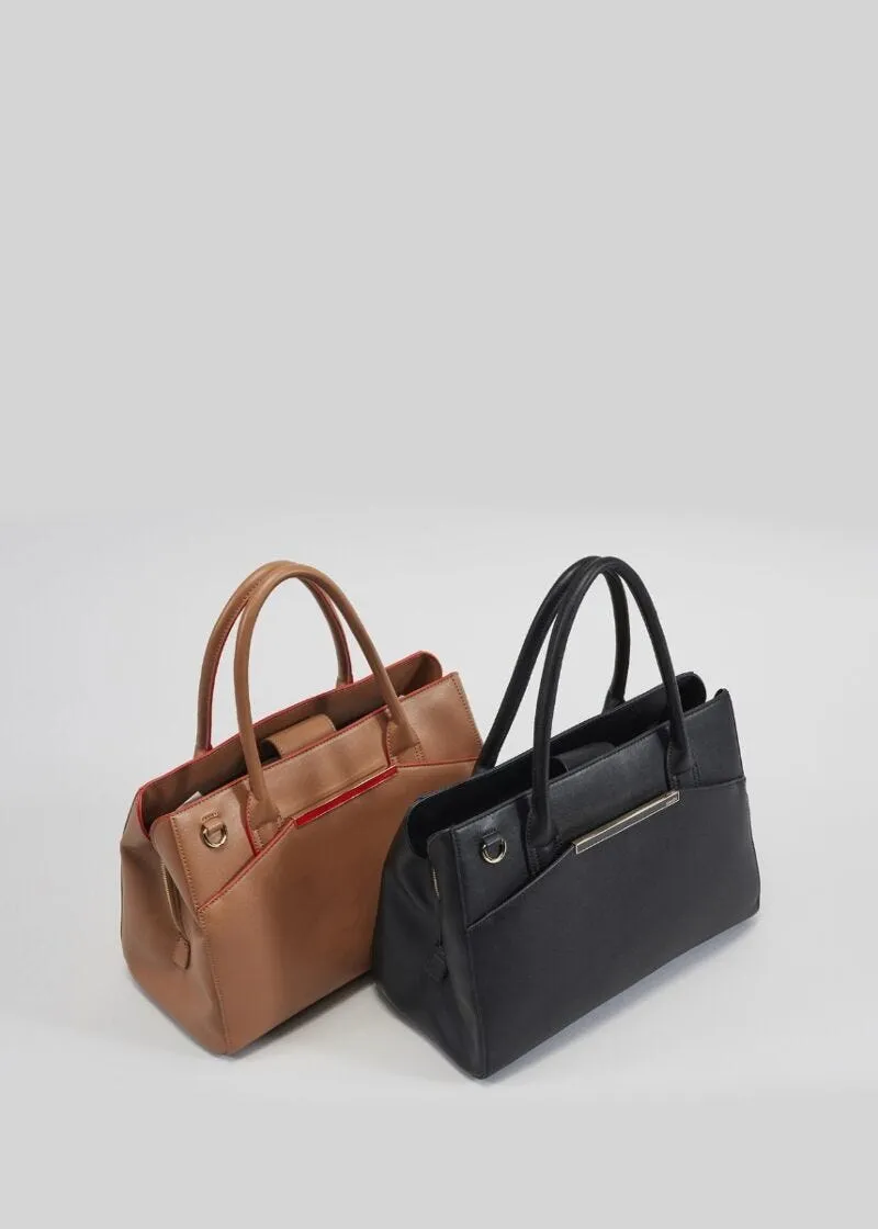 Borsa top handle con placca smaltata