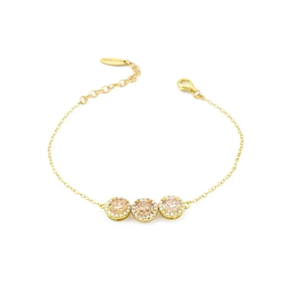 BR601DC Bracciale oro giallo con centrale a tre cristalli pesca e zirconi    