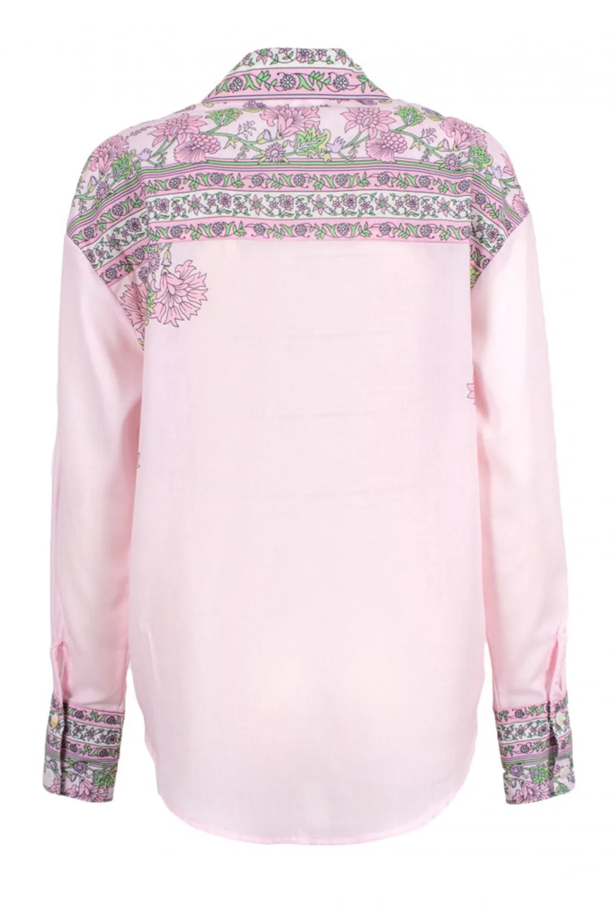 Camicia donna con decori floreali sul fronte e sui polsini tessuto cotone chiusura bottoni