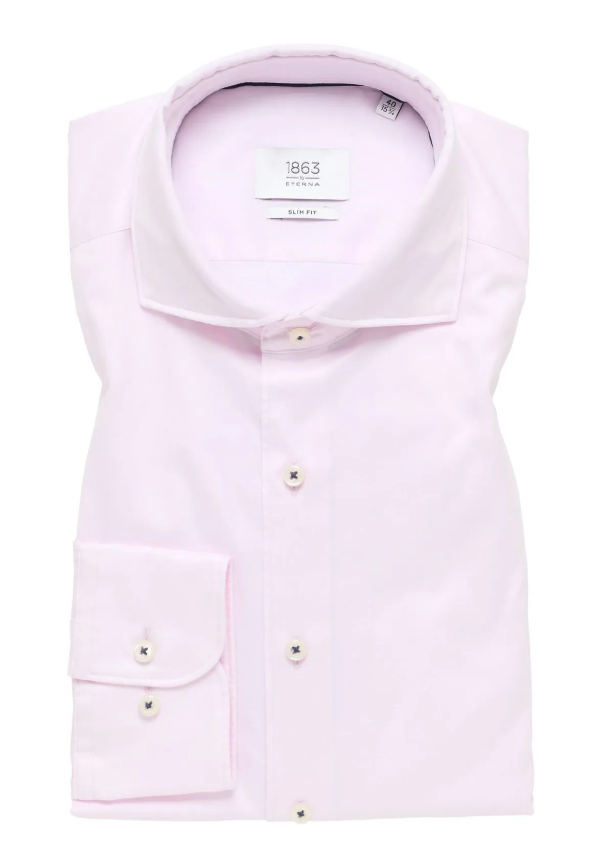 Camicia eterna slim fit rosa chiaro in cotone twill ritorto