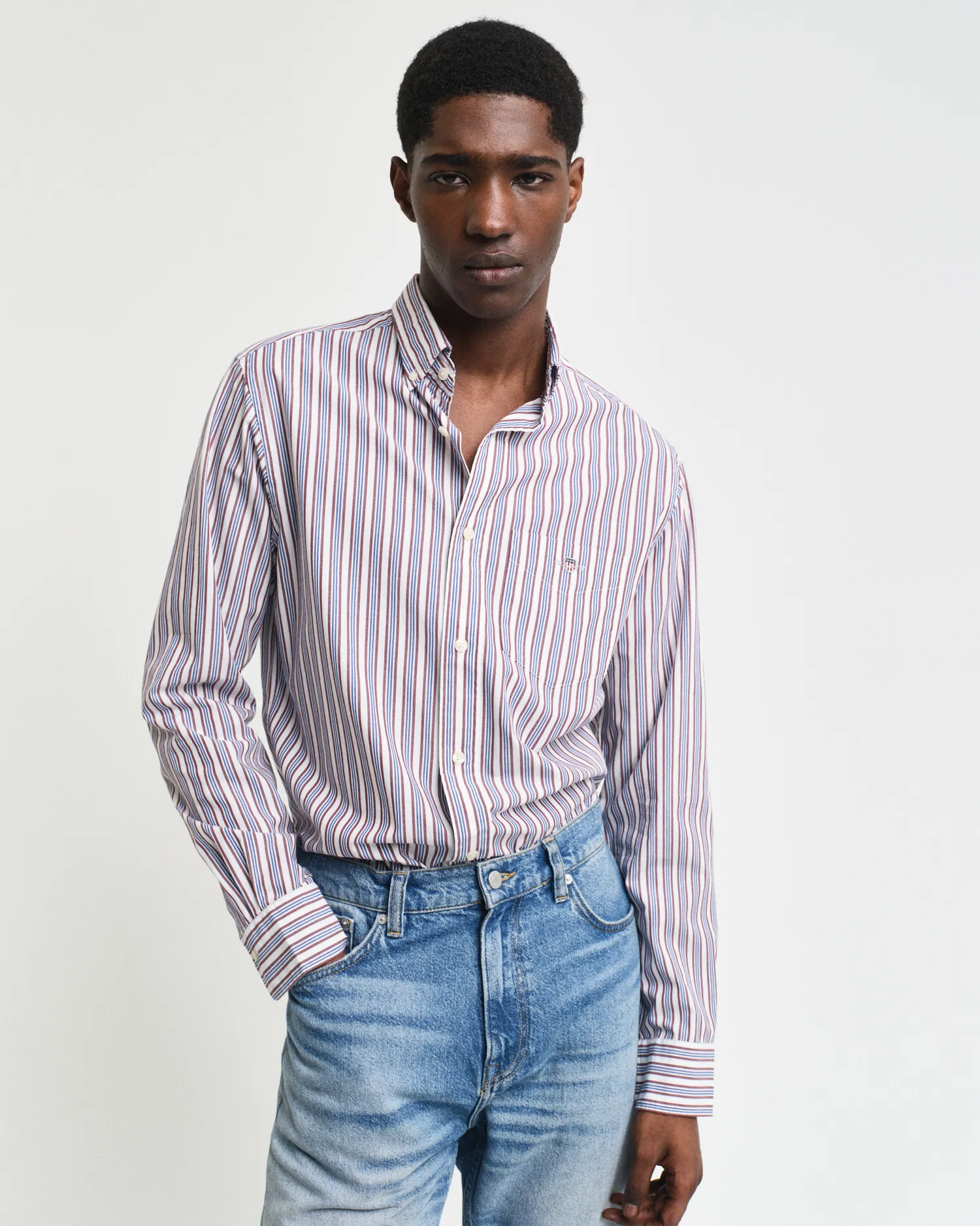 Camicia in popeline a righe regular fit    