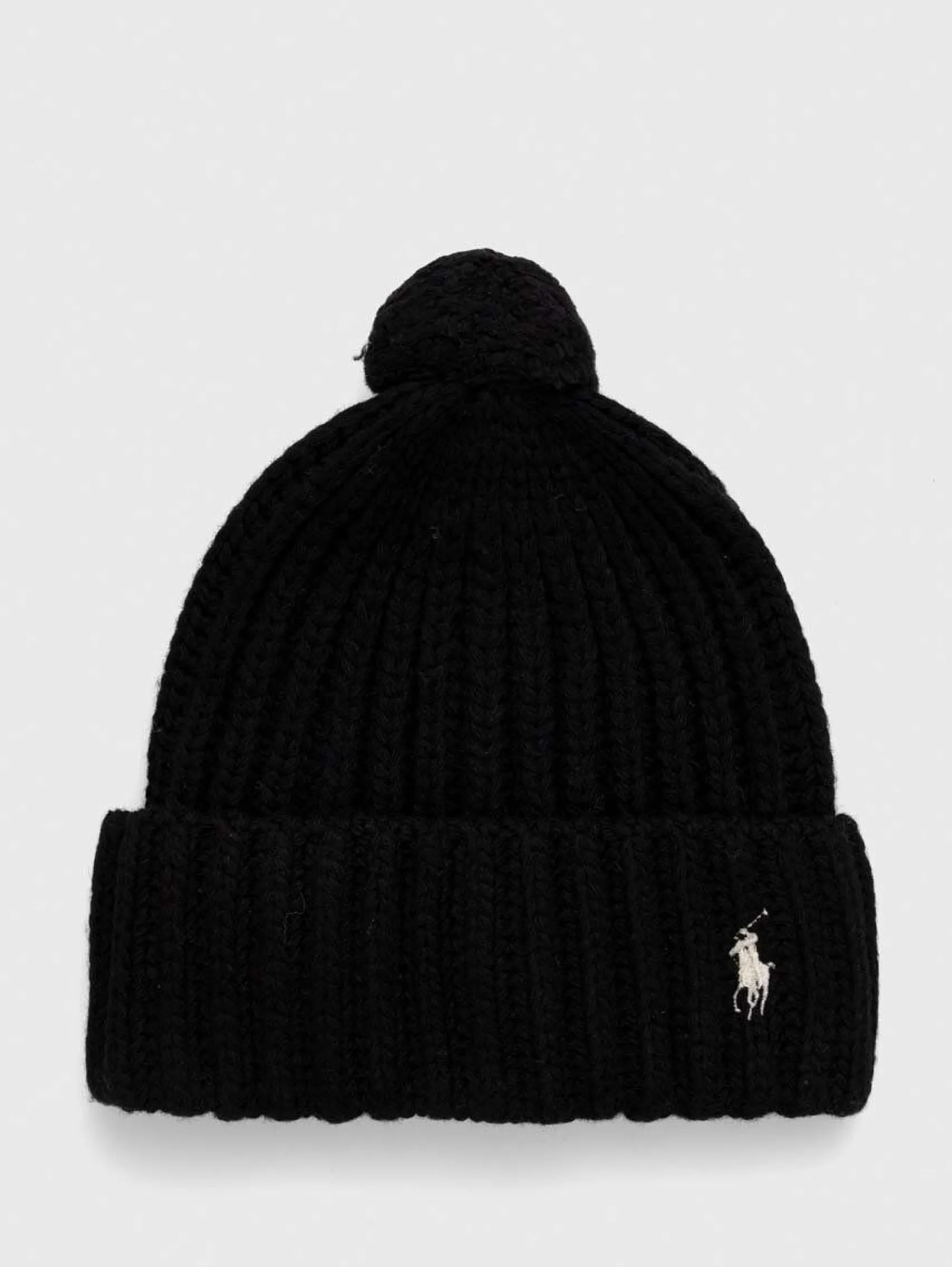 Cappello con Pompon e Ricamo Pony Nero