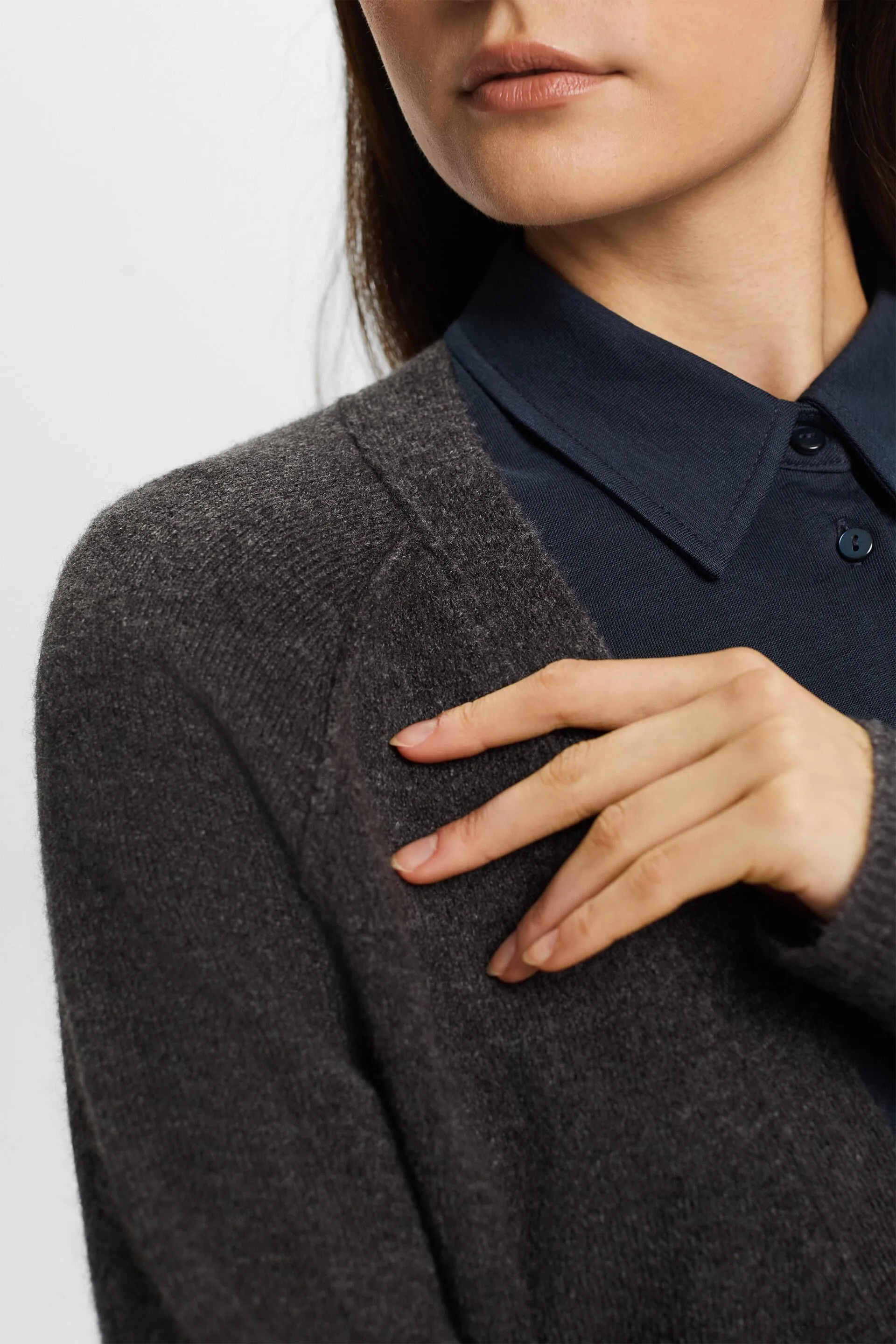 Cardigan a V con bottoni, misto lana