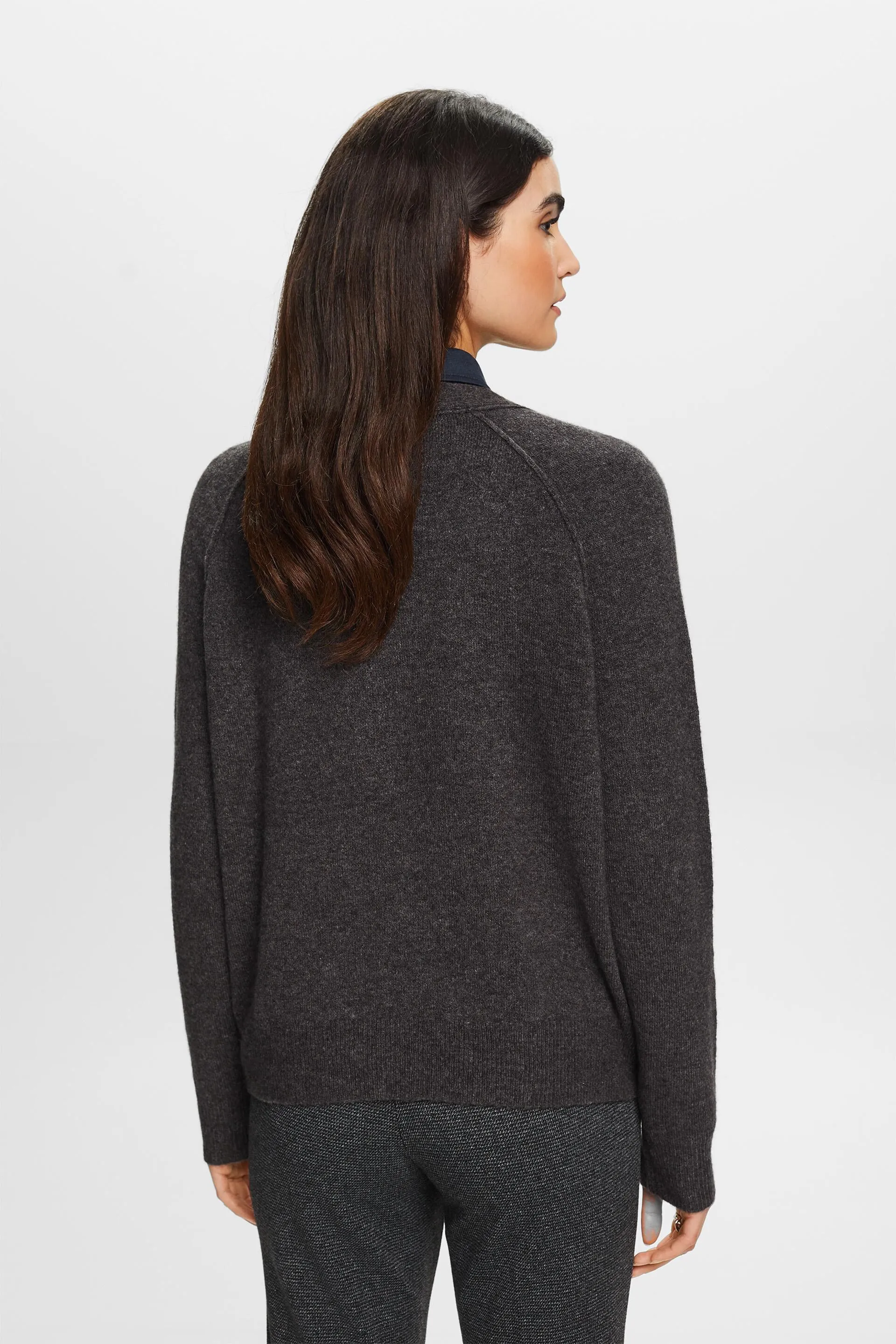 Cardigan a V con bottoni, misto lana