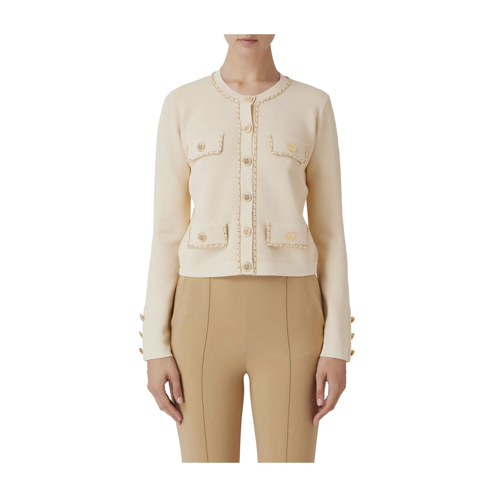 Cardigan Donna Avorio con catena