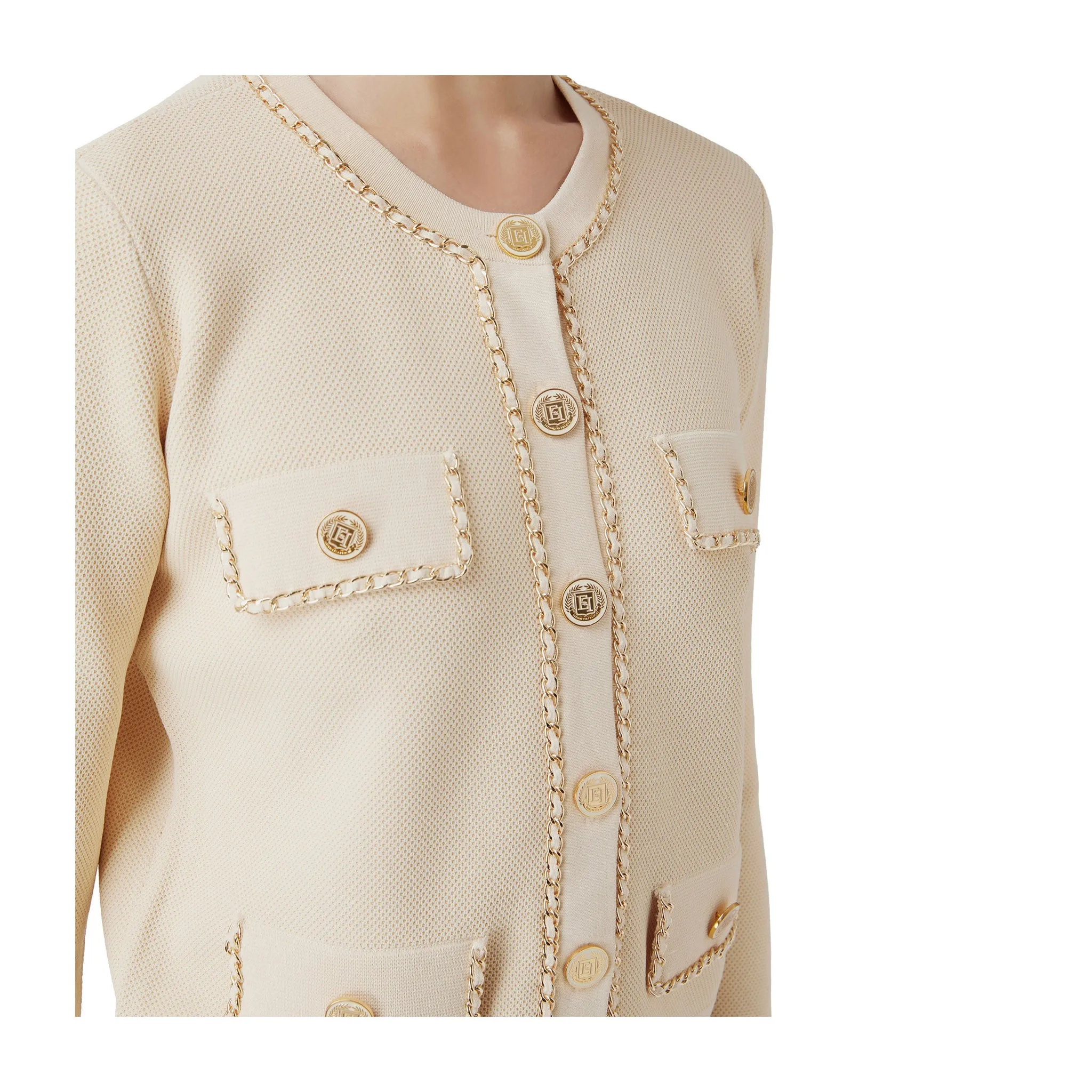 Cardigan Donna Avorio con catena