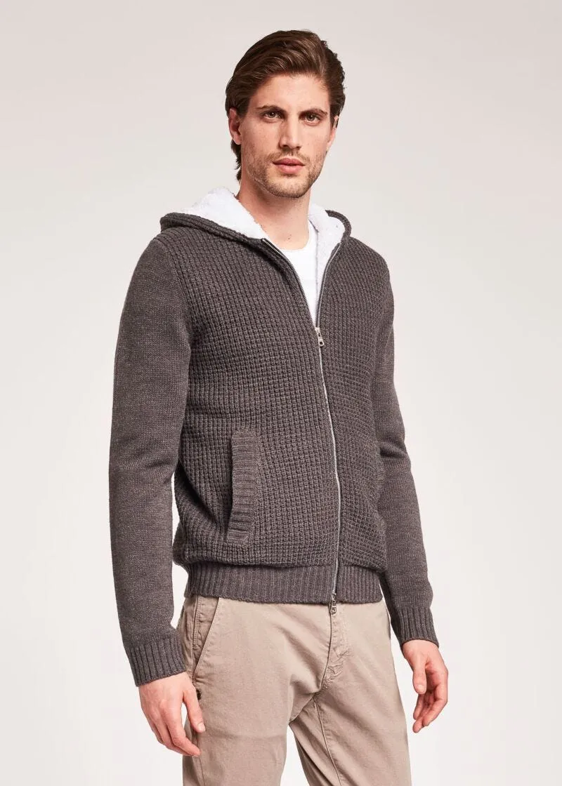 Cardigan in misto lana con cappuccio