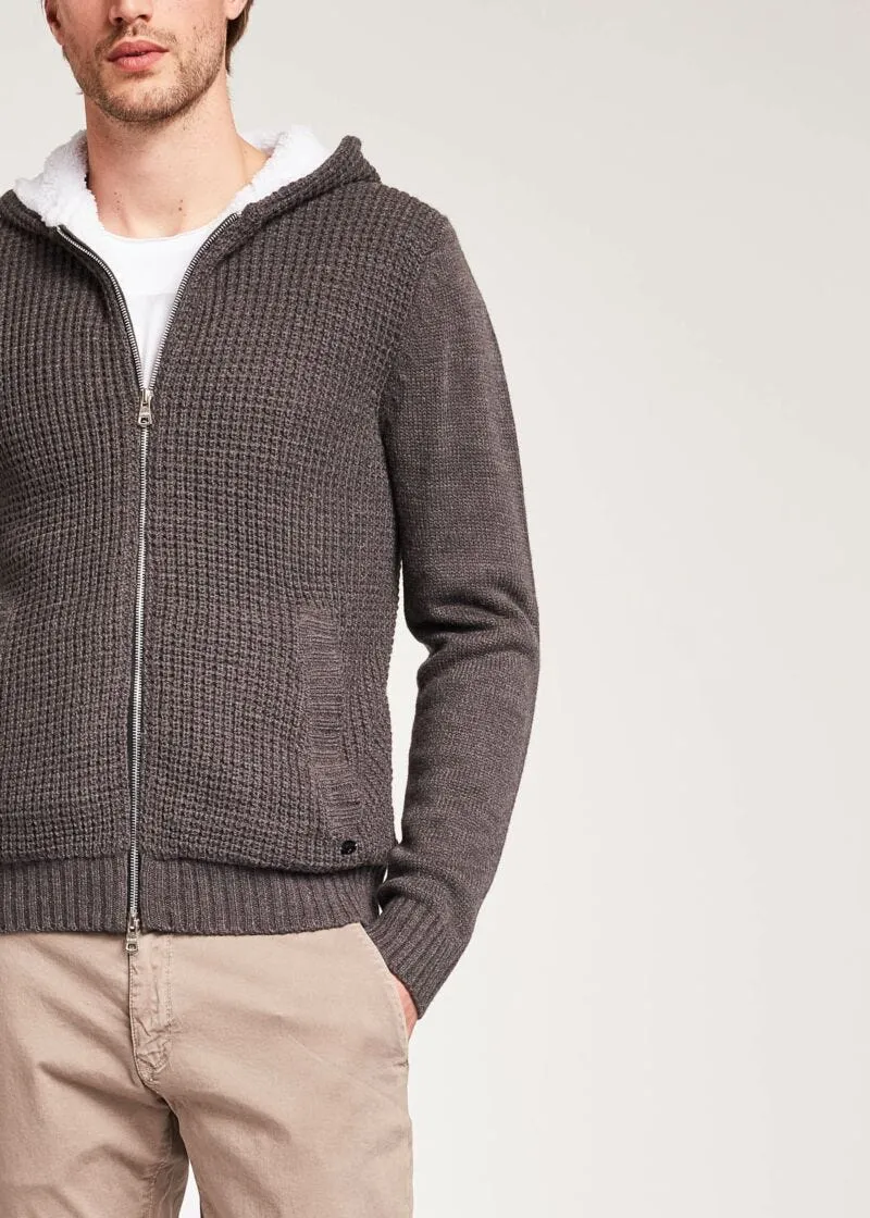 Cardigan in misto lana con cappuccio