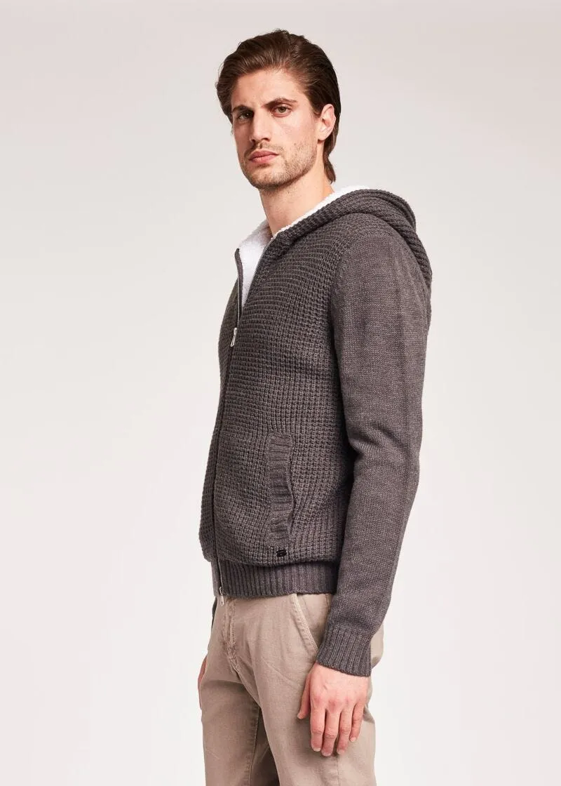 Cardigan in misto lana con cappuccio