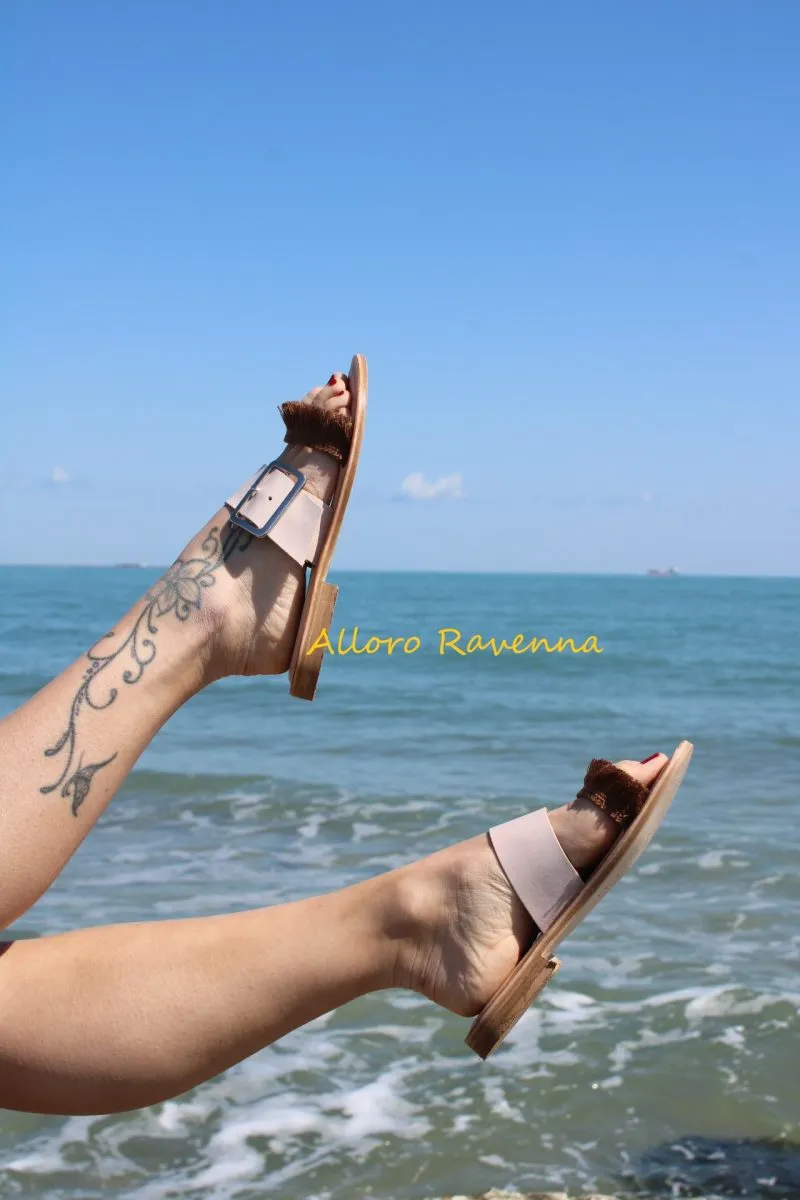 Ciabattine donna in cuoio doppia fascia