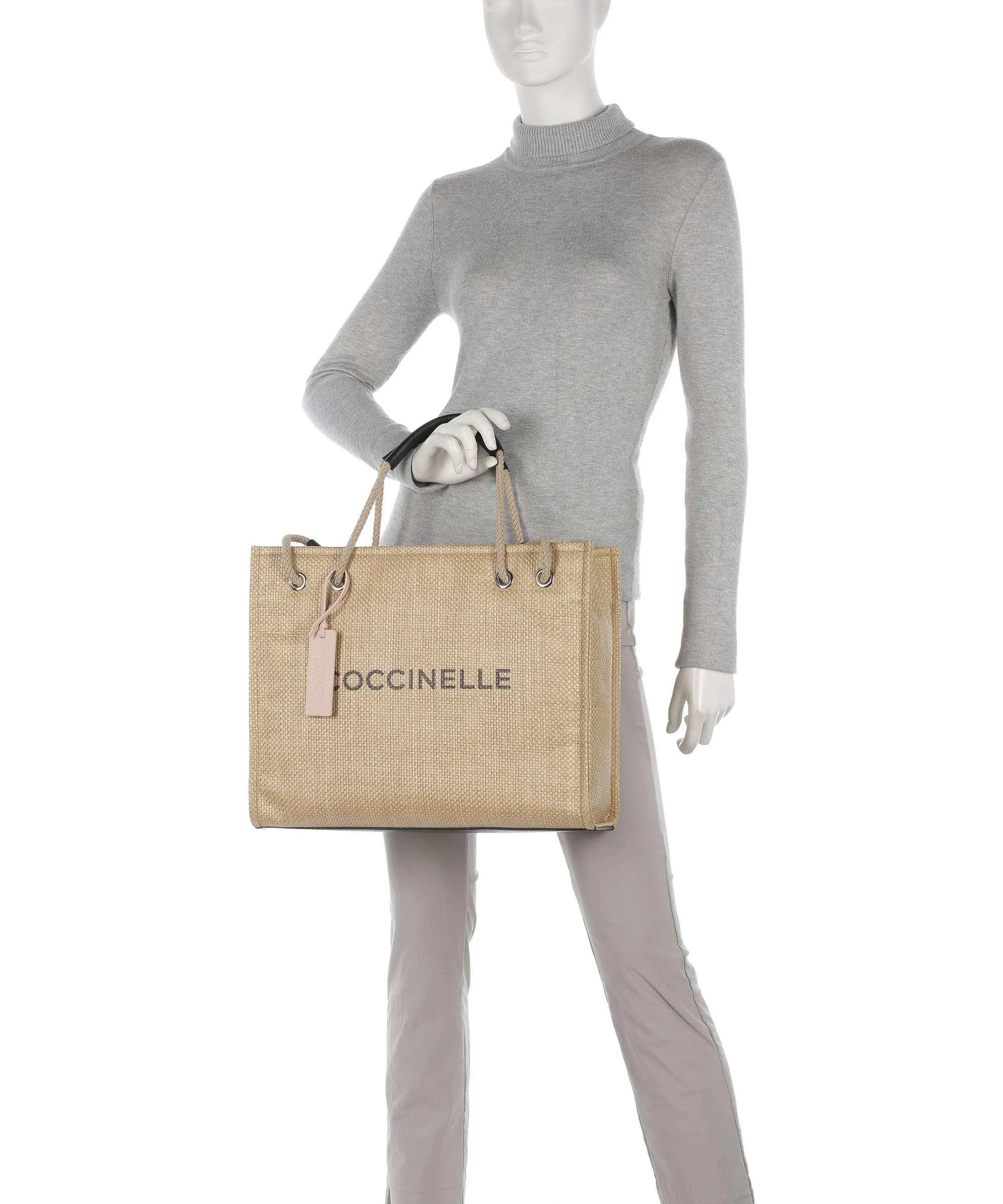 Coccinelle Never Without Bag Straw Logo Print Borsa shopper libro natura  
