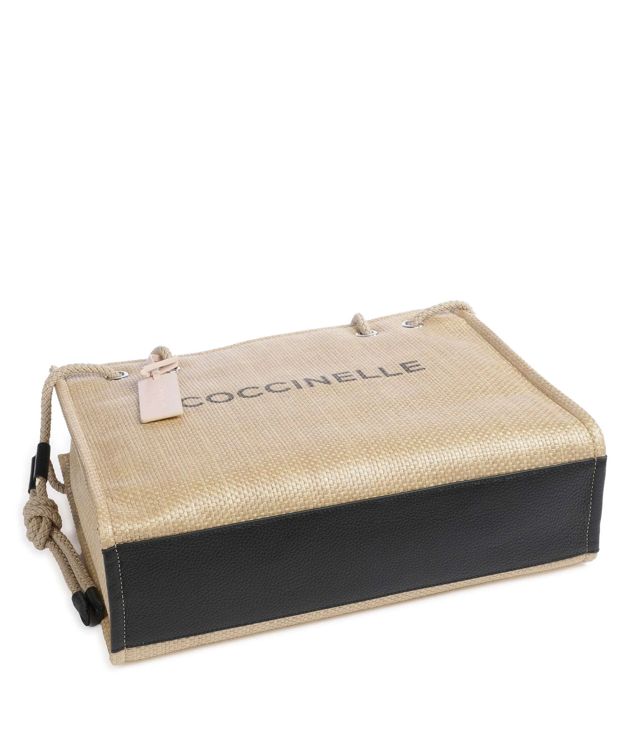  Coccinelle Never Without Bag Straw Logo Print Borsa shopper libro natura  