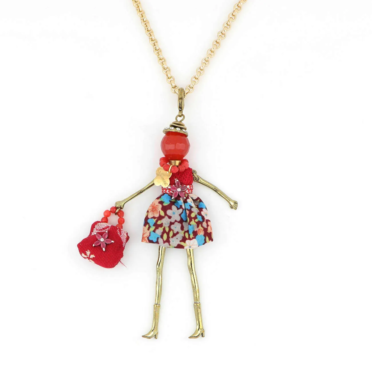Collana con le borselline Le Carose in metallo e tessuto Ref. CR136