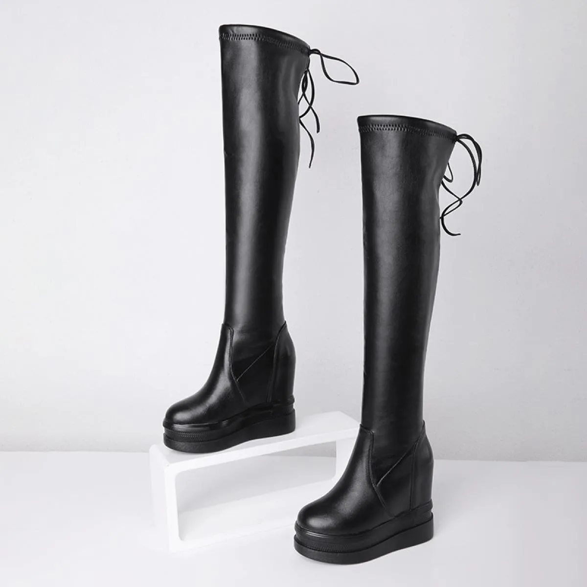 Designer Autunno Nuove donne Stivali sopra il ginocchio elasticizzati Scarpe da festa Stivali Zeppe invernali Tacchi alti Donna