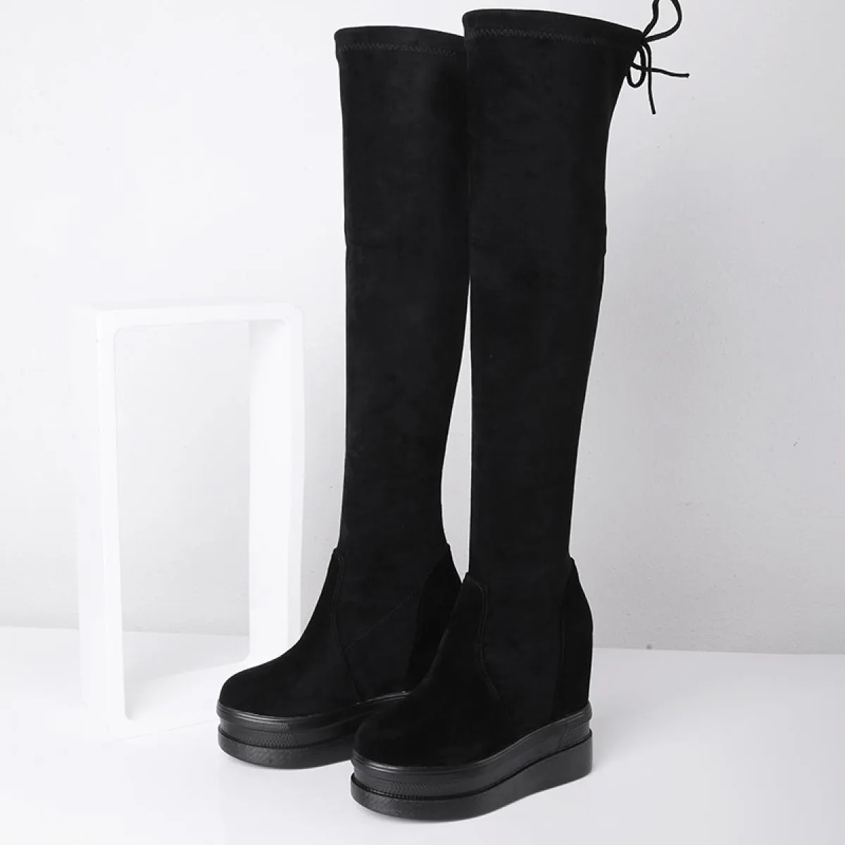 Designer Autunno Nuove donne Stivali sopra il ginocchio elasticizzati Scarpe da festa Stivali Zeppe invernali Tacchi alti Donna