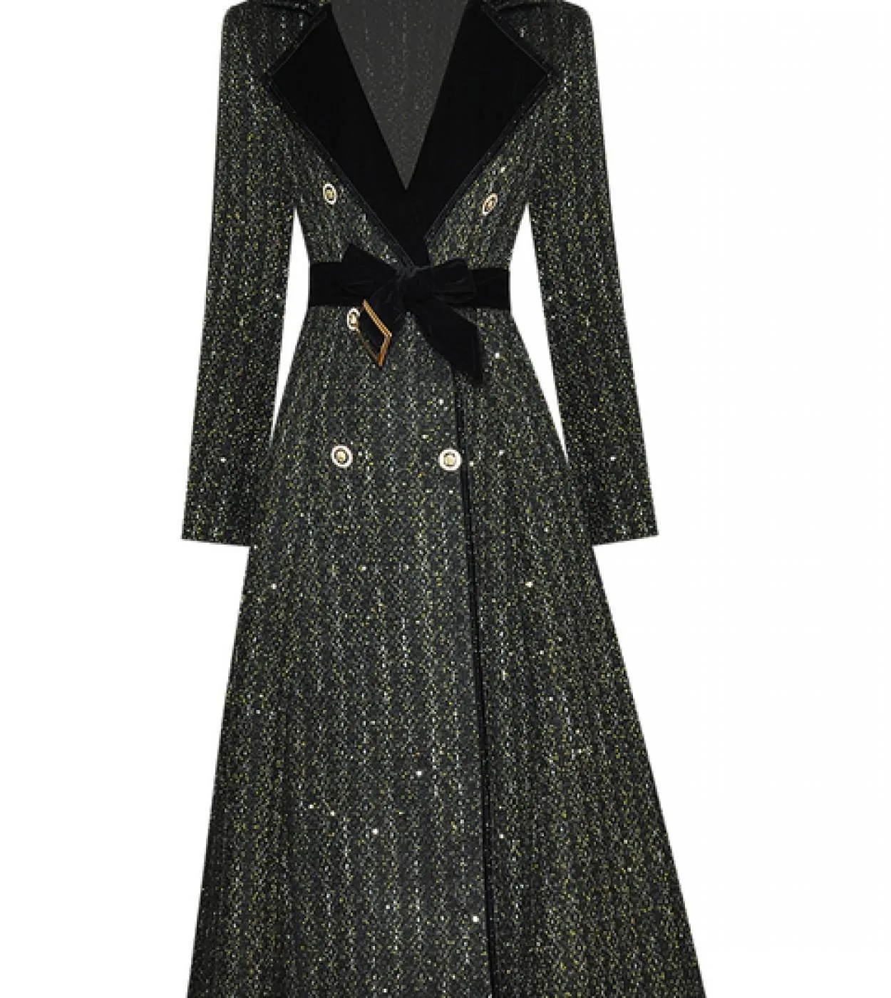 Designer Fashion Winter Woman Soprabito di lana nero con cintura Colletto con risvolto Fusciacche doppio petto Scintillante Casu