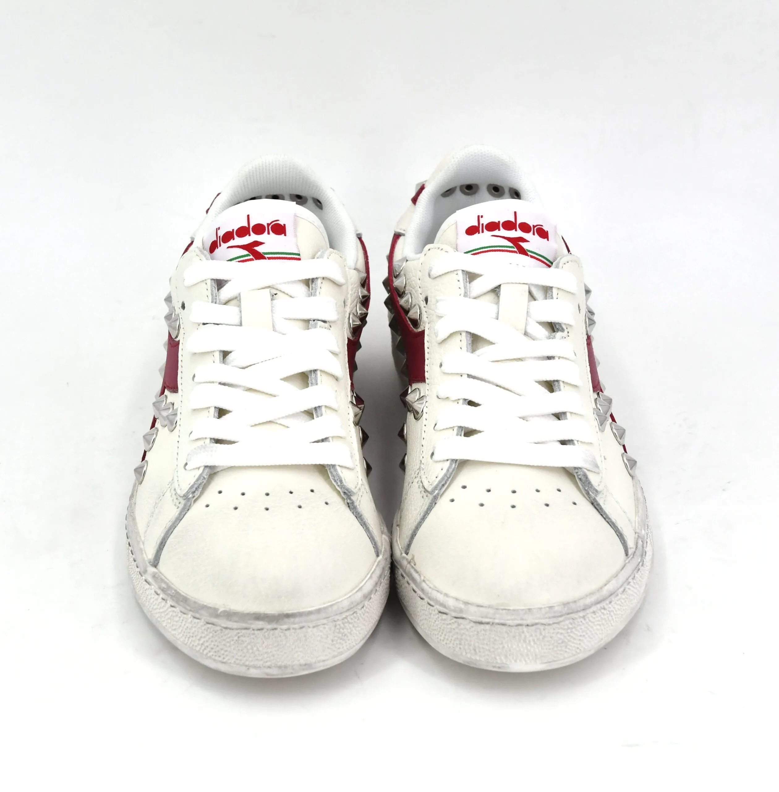 Diadora Low Sneakers Personalizzata Bianco Bordeaux Contorno Baffo