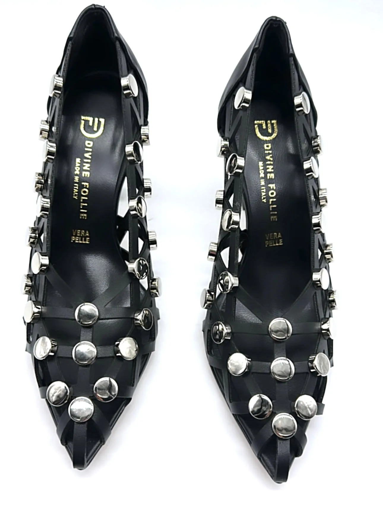 Divine Follie - Décolleté in pelle Black con borchie
