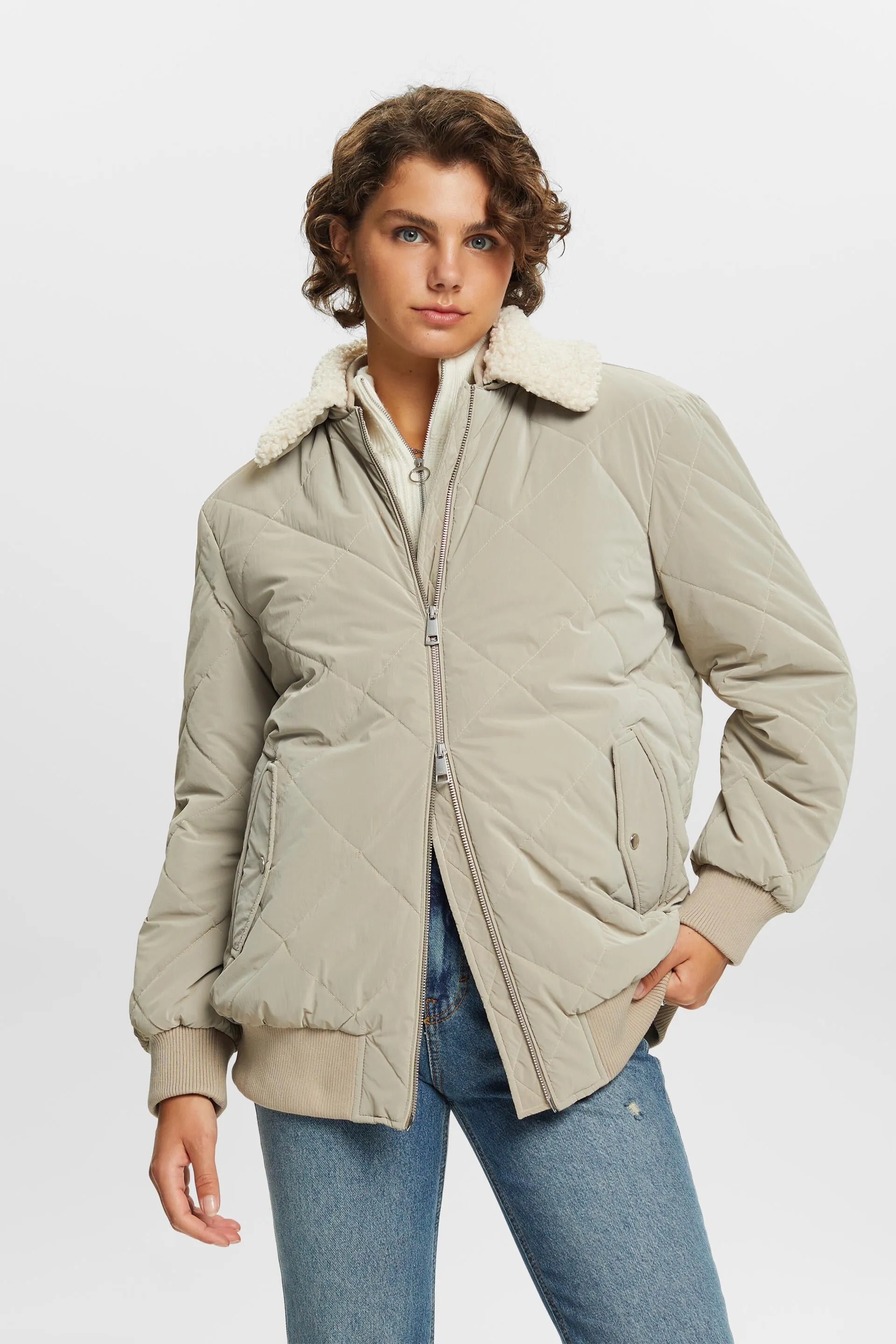 Giacca bomber imbottita con pelliccia teddy