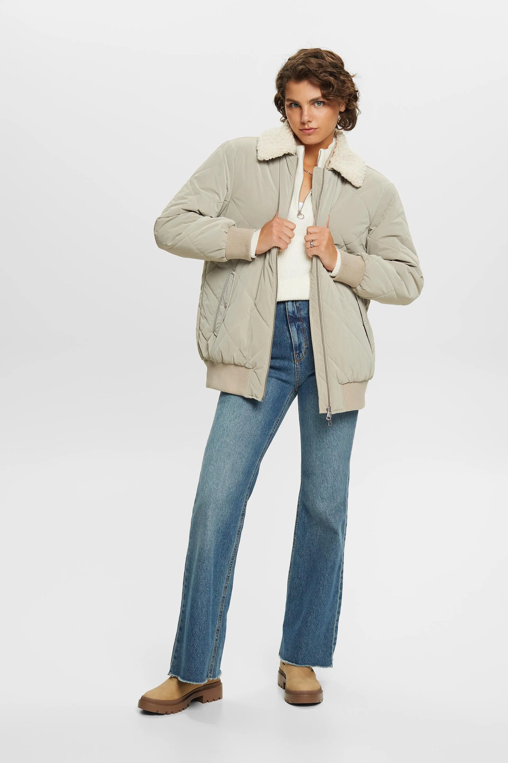 Giacca bomber imbottita con pelliccia teddy