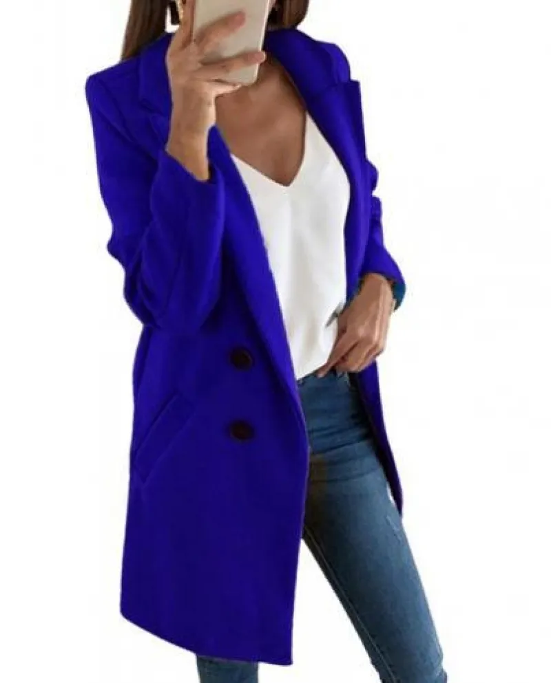 Giacca da donna moda autunno inverno tinta unita bavero bottoni soprabito