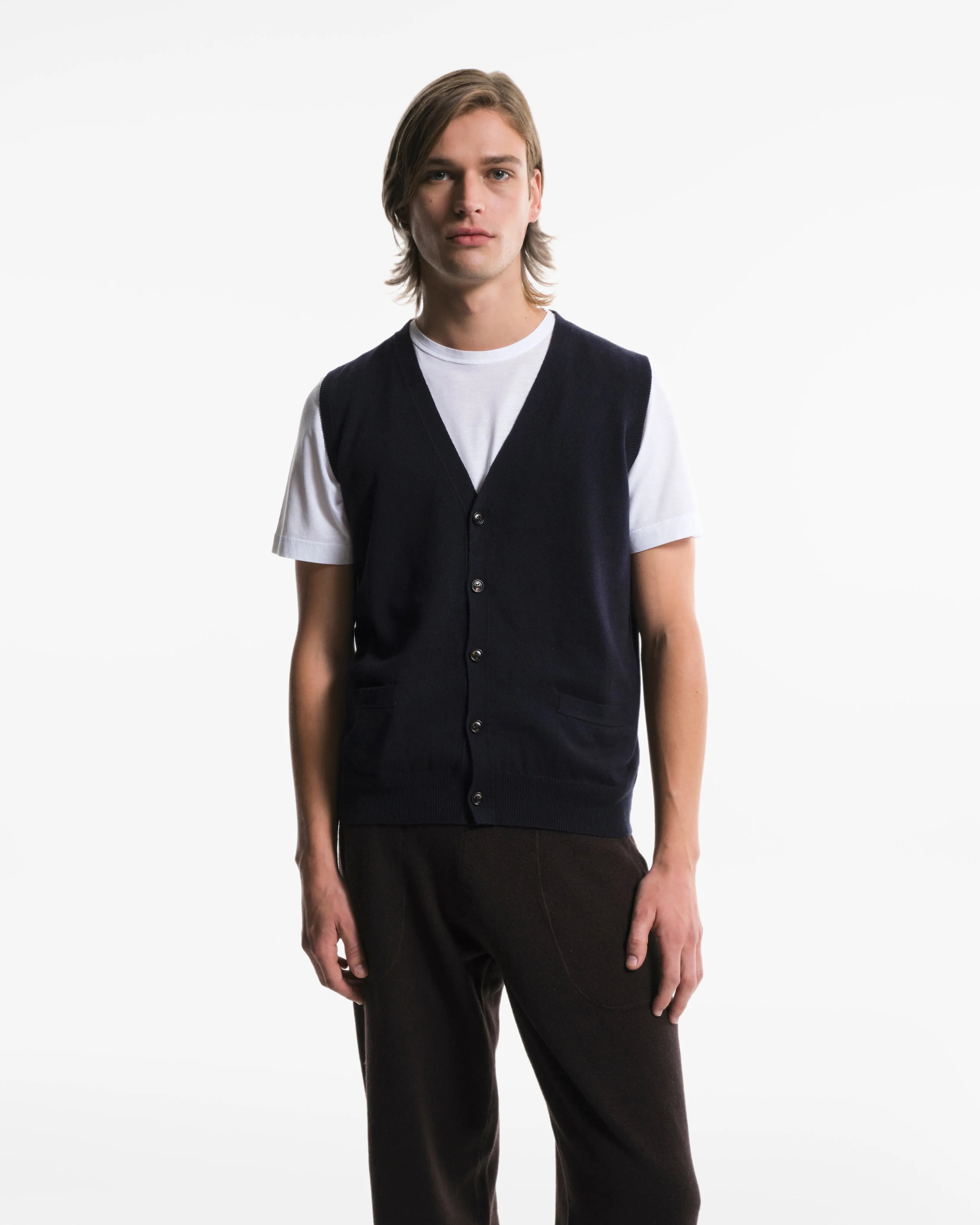 Gilet con bottoni in puro Cashmere blu
