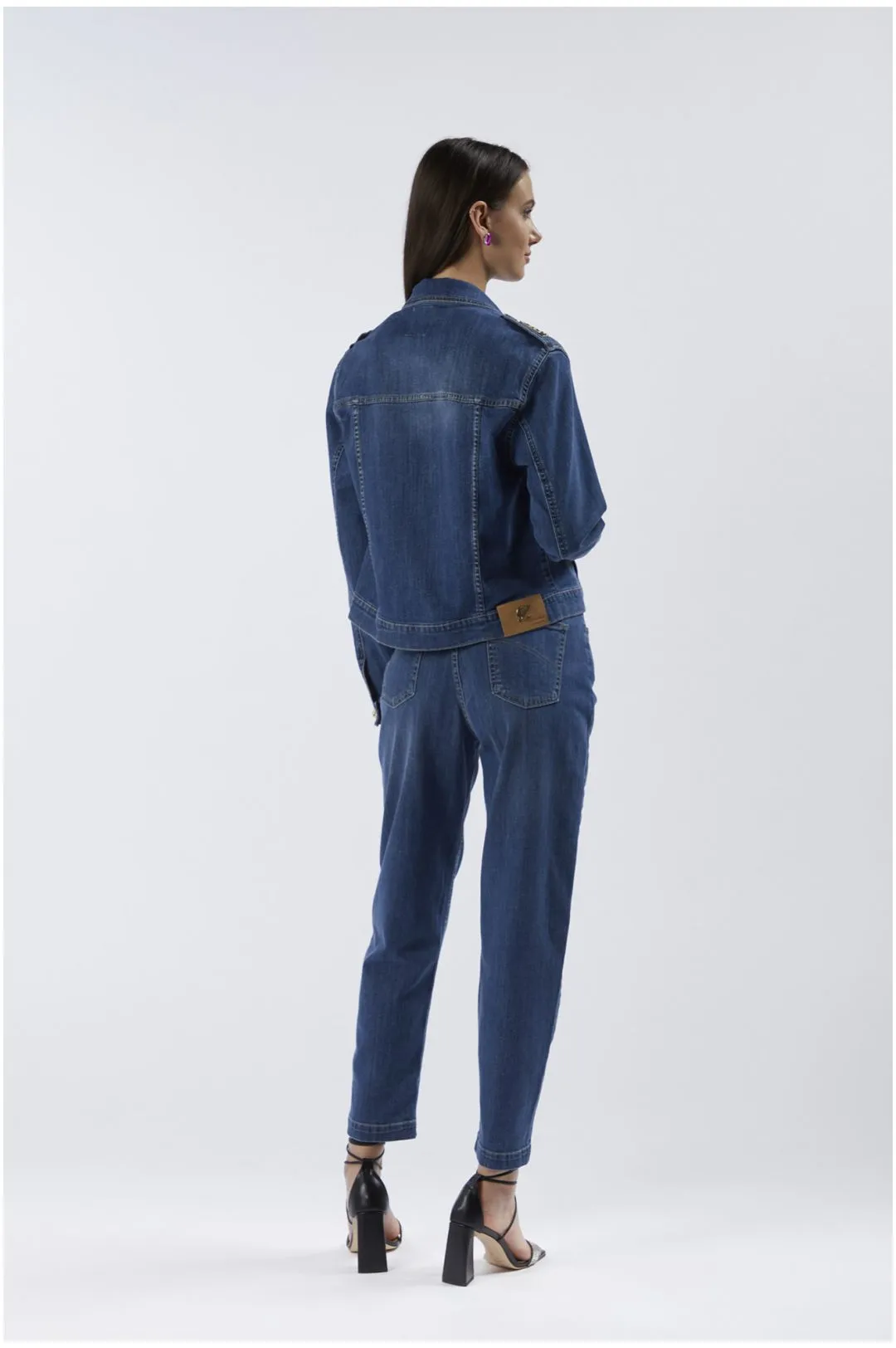 giubbino denim con placchette blu medio