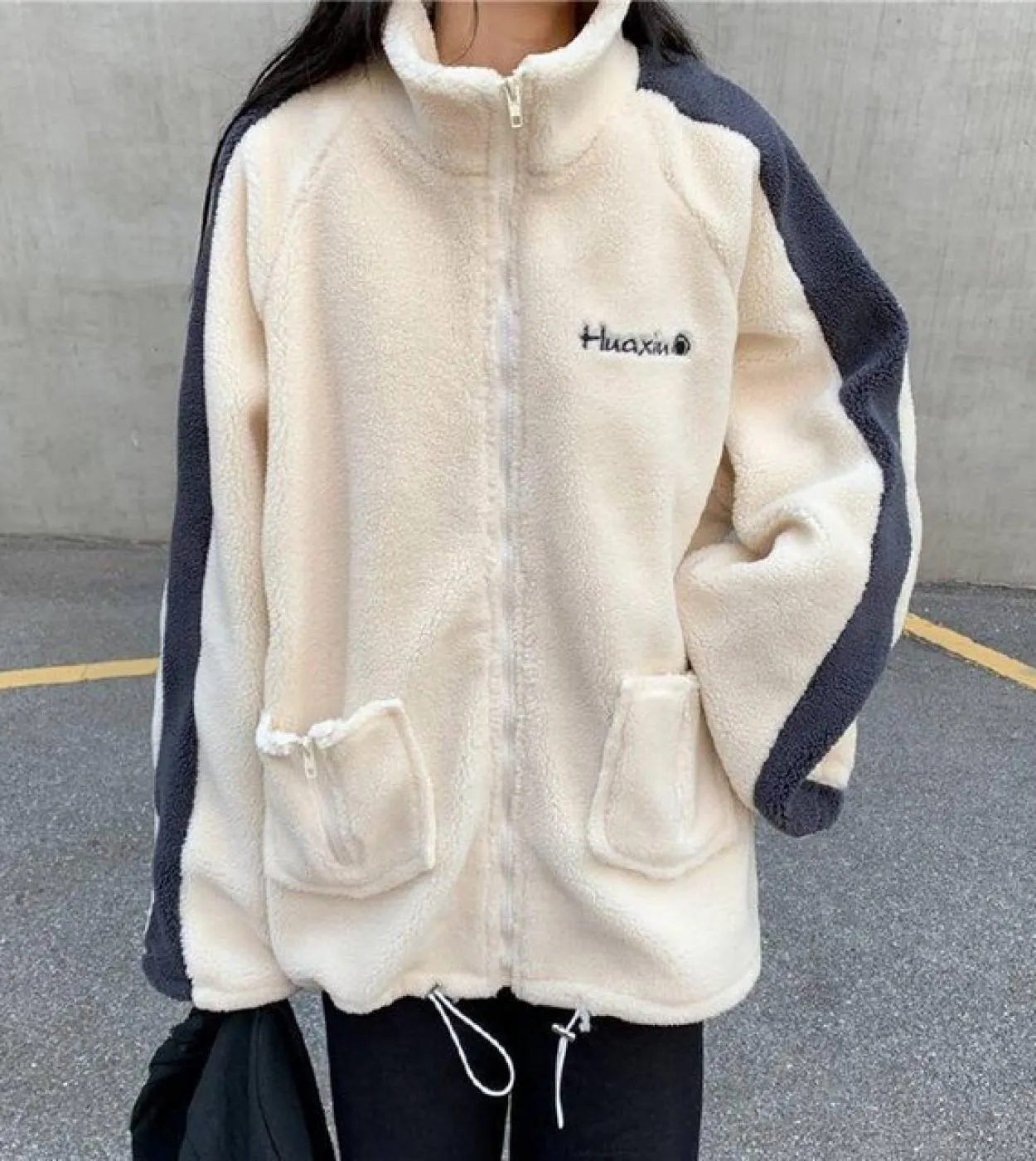 Giubbotto allentato in lana dagnello con giunture da donna Soprabito casual alla moda Capispalla soffice e accogliente Autunno