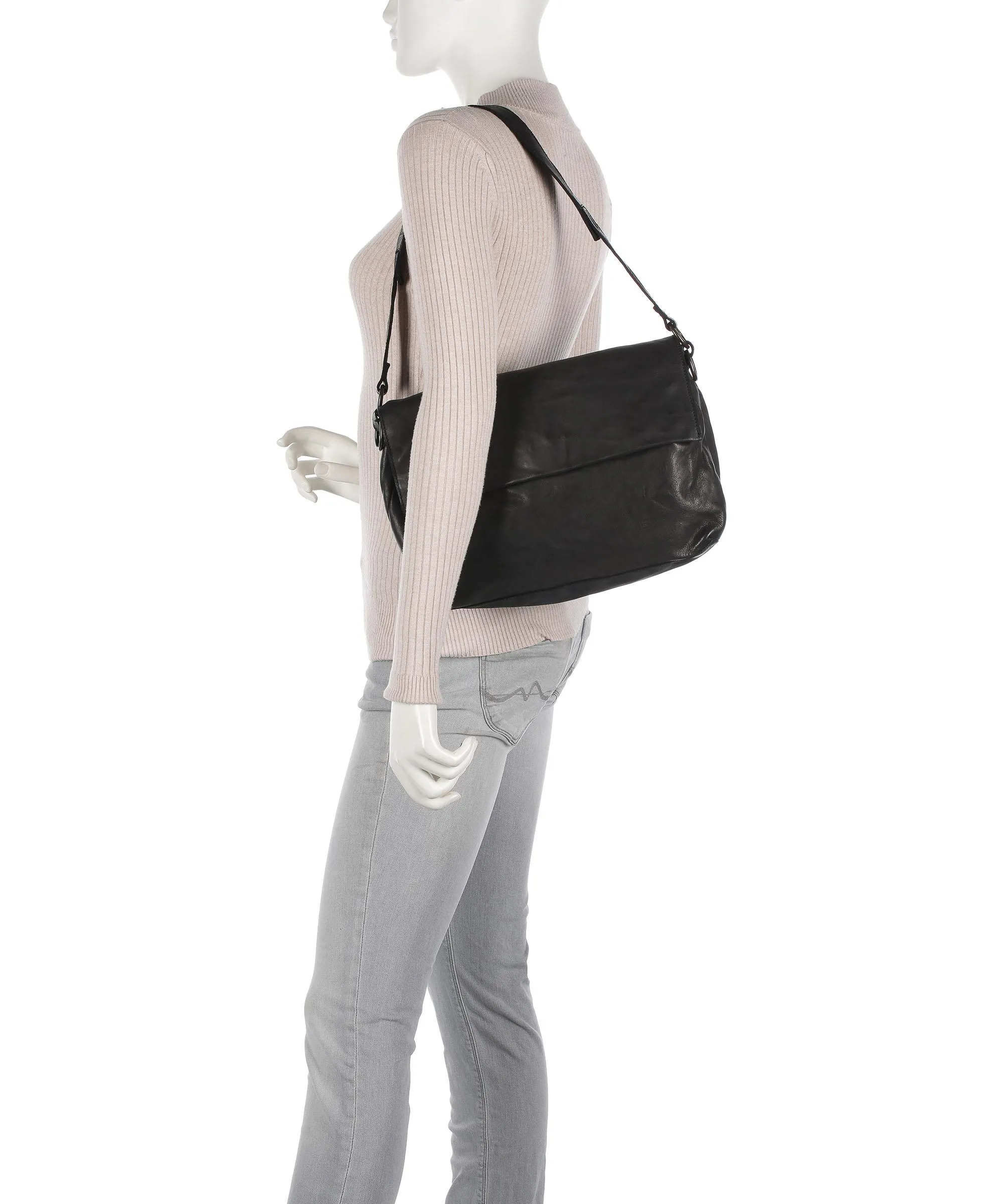  Harold's Submarine Borsa a spalla pelle bovina nero  