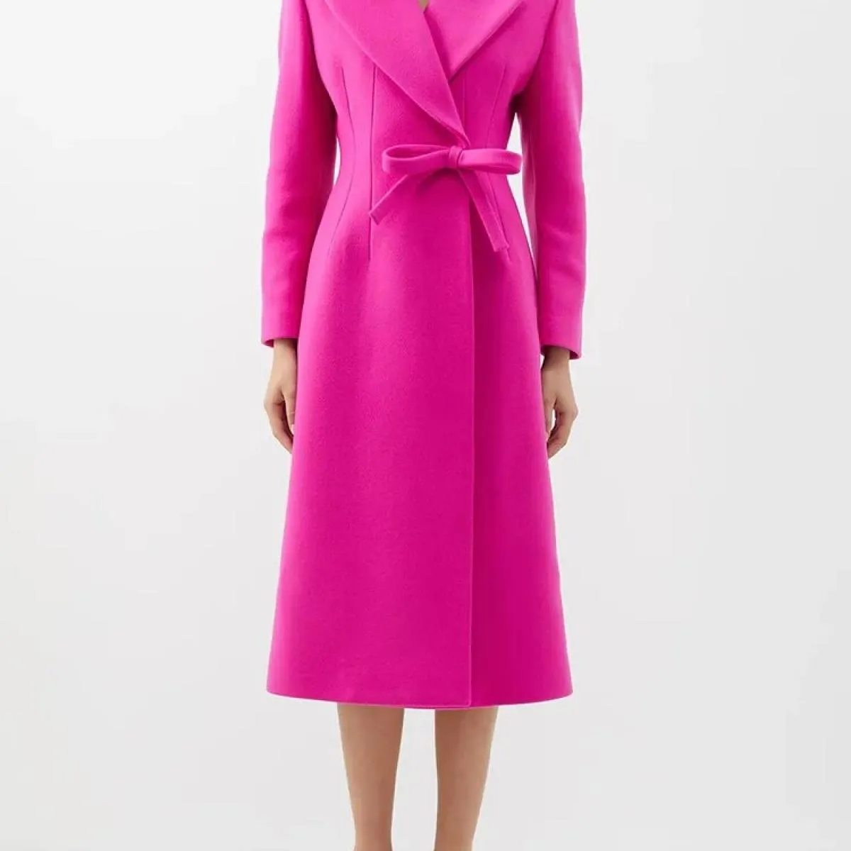 High Street Newest 2023 Autunno Inverno Fashion Designer Soprabito da donna Slim Fit Fiocco Misto lana Cappotto lungo