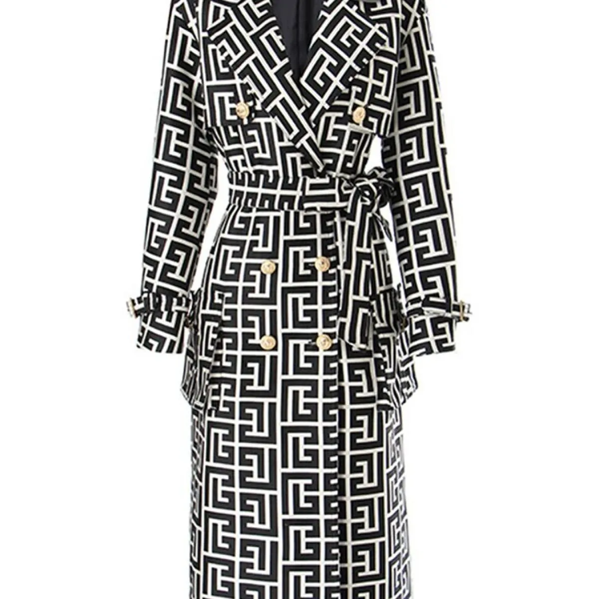 High Street Novità Autunno Inverno 2022 Designer Donna Bottoni Leone Monogramma geometrico Jacquard Trench con cintura Soprabito