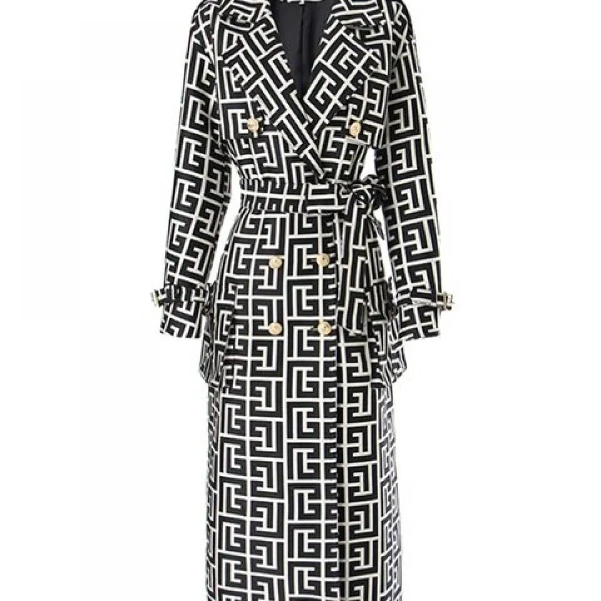 High Street Novità Autunno Inverno 2022 Designer Donna Bottoni Leone Monogramma geometrico Jacquard Trench con cintura Soprabito