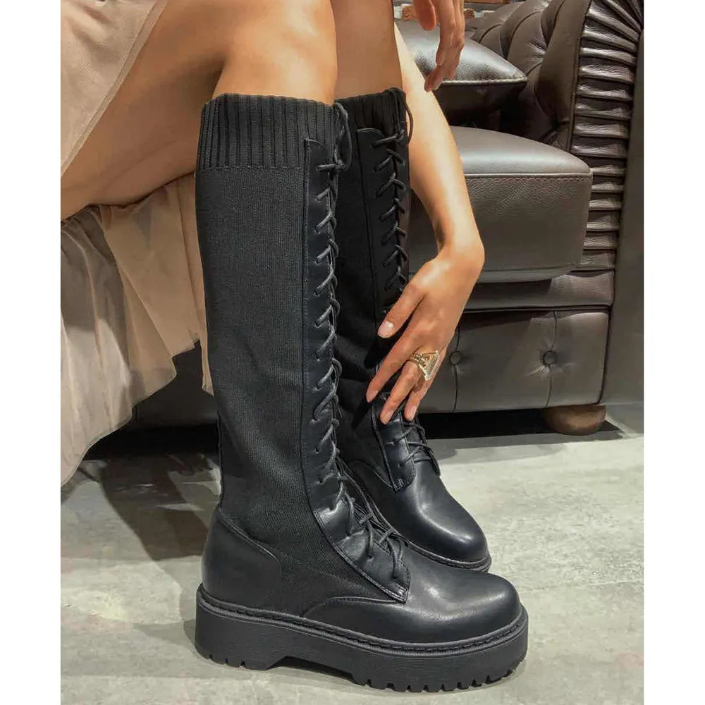 IF Fashion Anfibi Combat Stivali Alti Da Donna Platformo Elasticizzato Traspiranti 1329