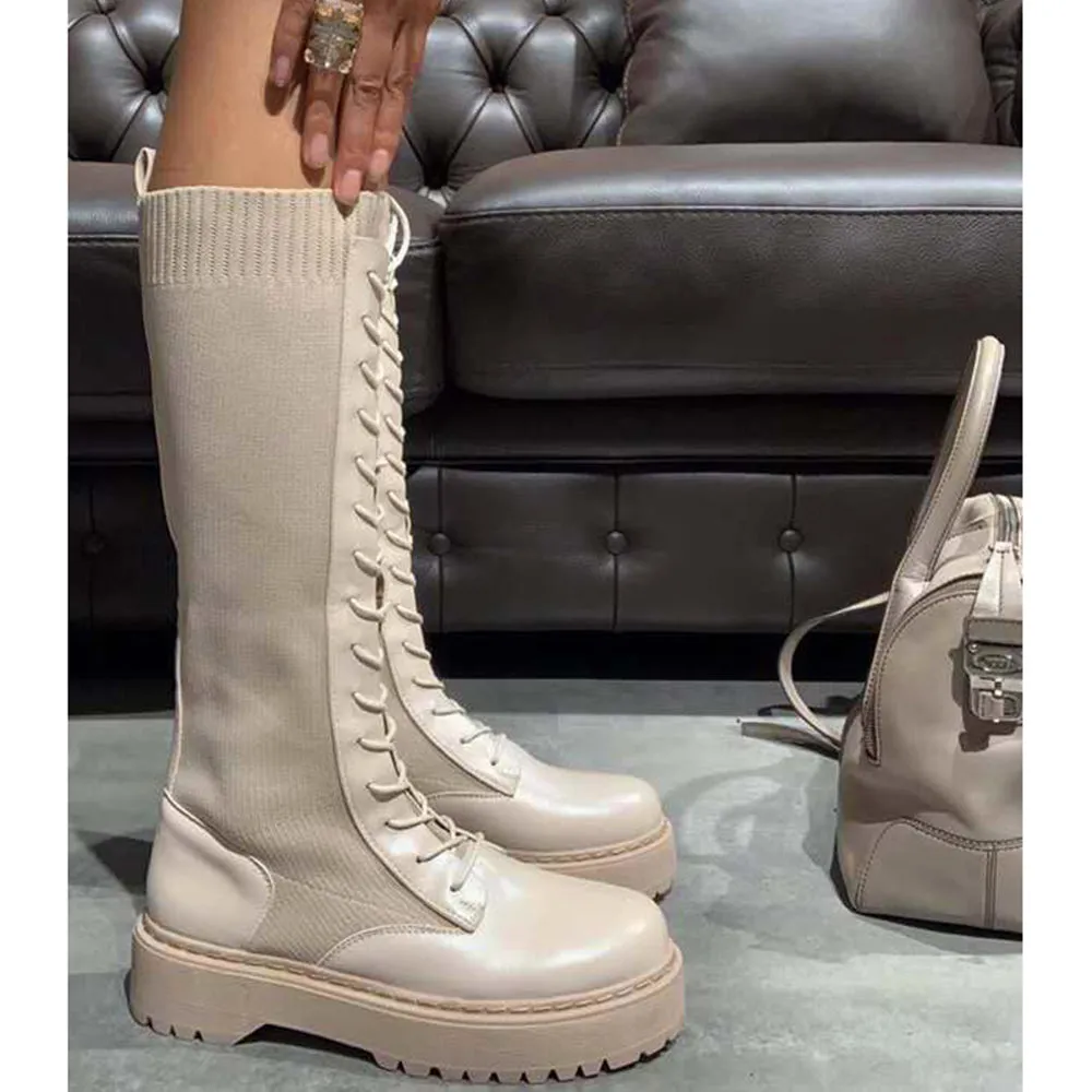 IF Fashion Anfibi Combat Stivali Alti Da Donna Platformo Elasticizzato Traspiranti 1329