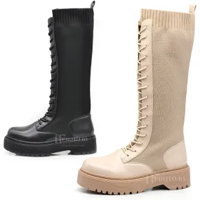 IF Fashion Anfibi Combat Stivali Alti Da Donna Platformo Elasticizzato Traspiranti 1329