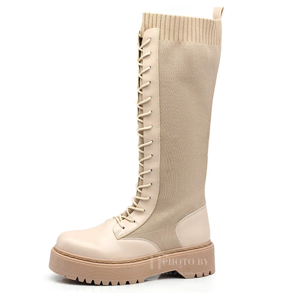 IF Fashion Anfibi Combat Stivali Alti Da Donna Platformo Elasticizzato Traspiranti 1329