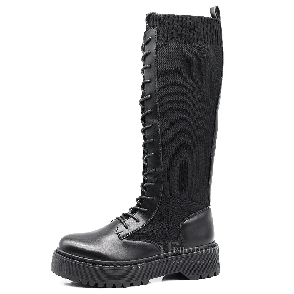 IF Fashion Anfibi Combat Stivali Alti Da Donna Platformo Elasticizzato Traspiranti 1329