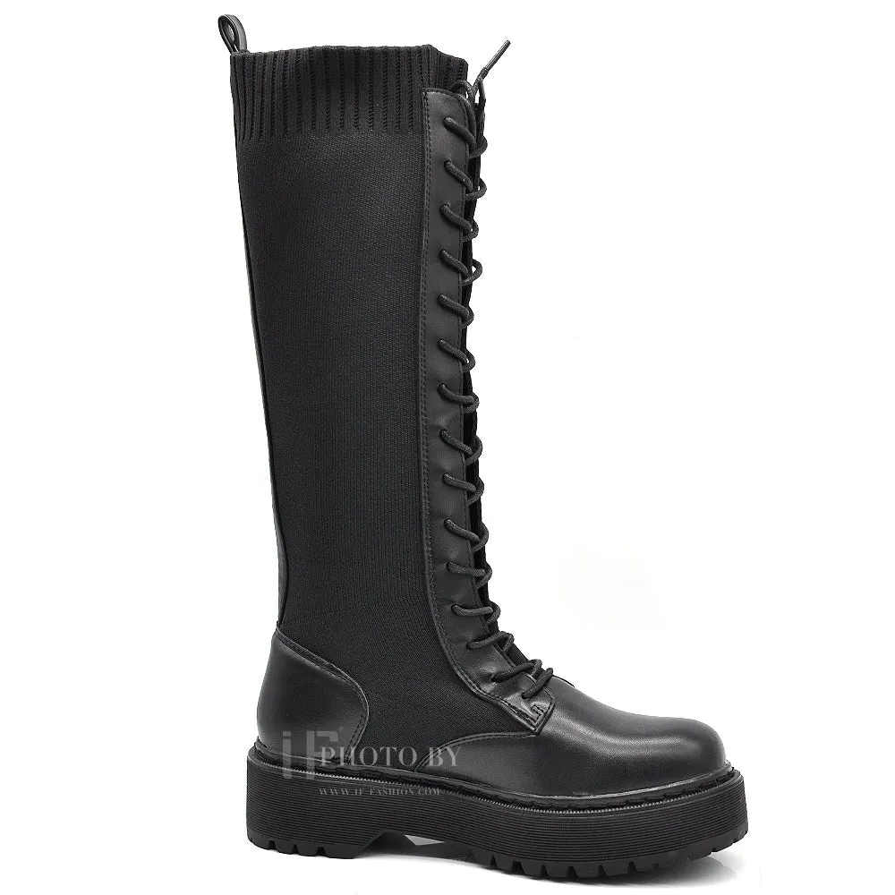 IF Fashion Anfibi Combat Stivali Alti Da Donna Platformo Elasticizzato Traspiranti 1329