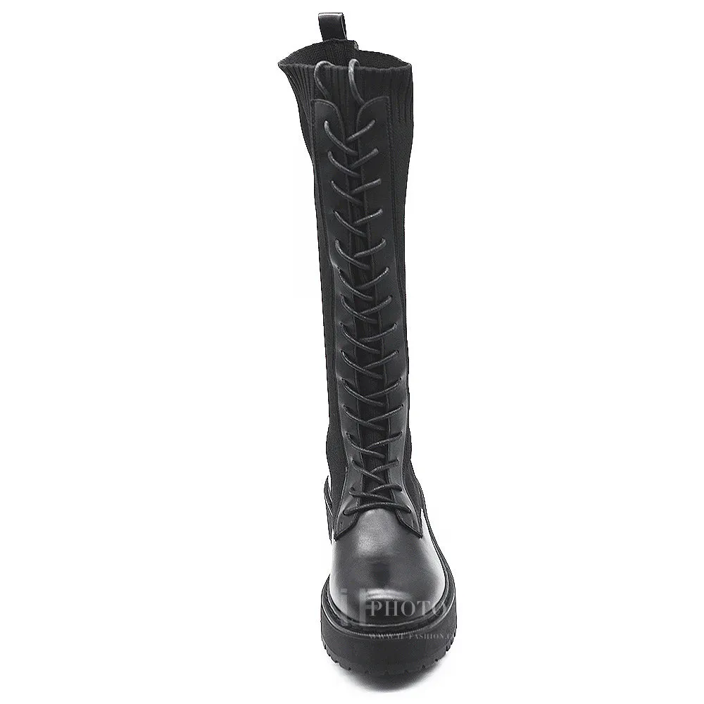 IF Fashion Anfibi Combat Stivali Alti Da Donna Platformo Elasticizzato Traspiranti 1329