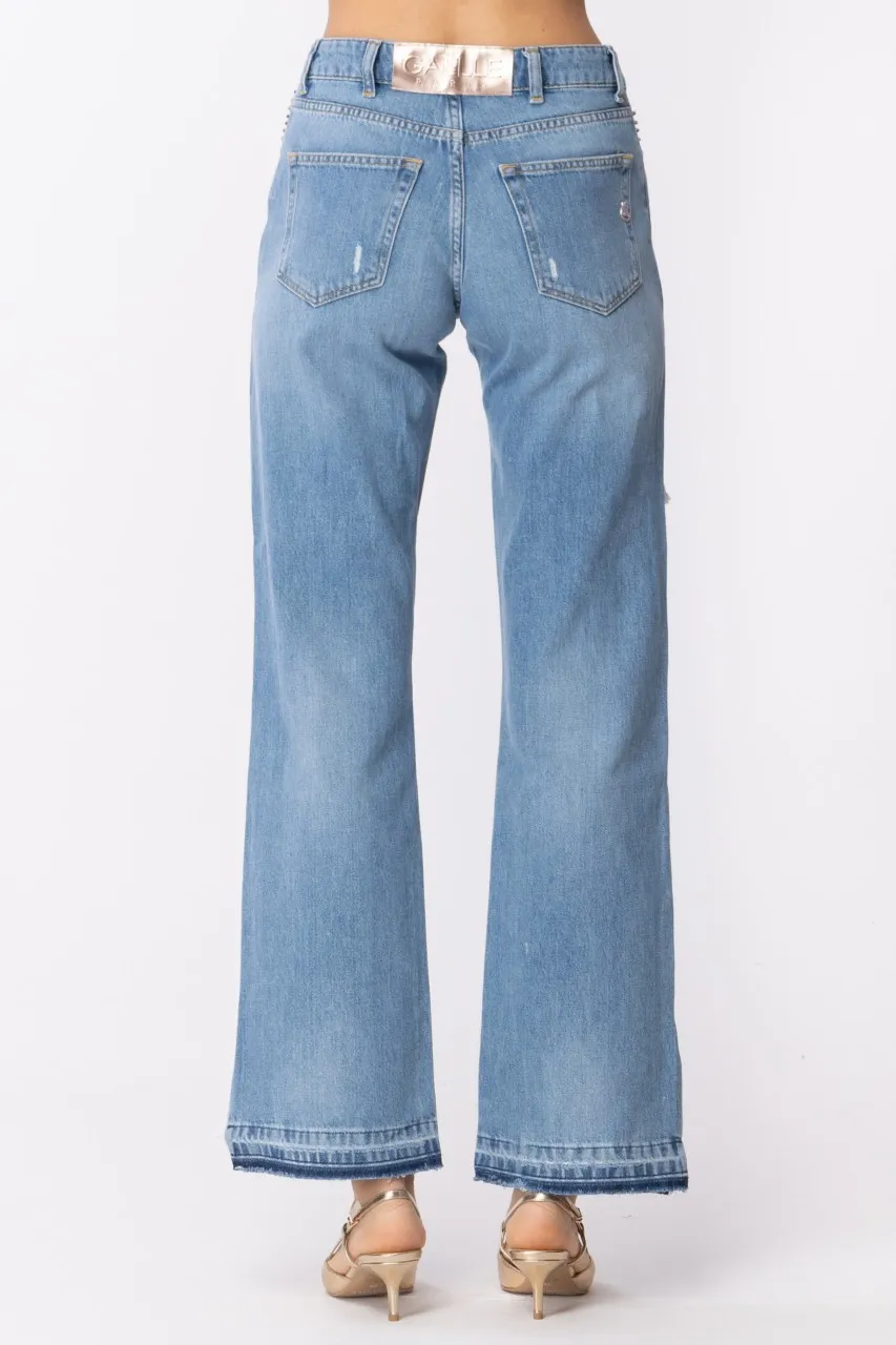 Jeans Boy a vita bassa con borchie BLU CHIARO